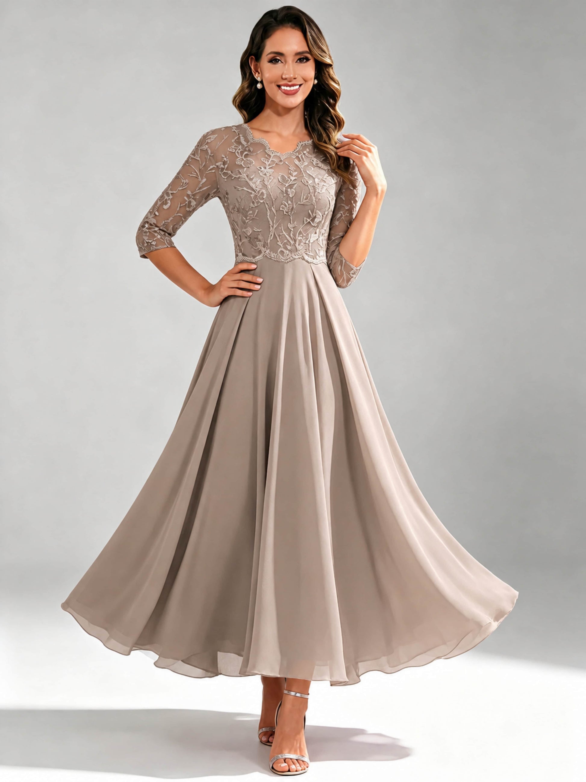 Lace Appliques Chiffon Dressy Mother of The Bride Dresses