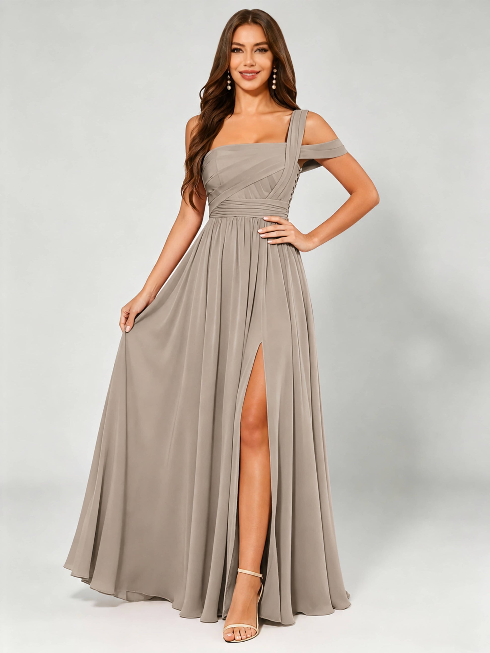 One Shoulder Chiffon Pleated Bridesmaid Dresses for Wedding