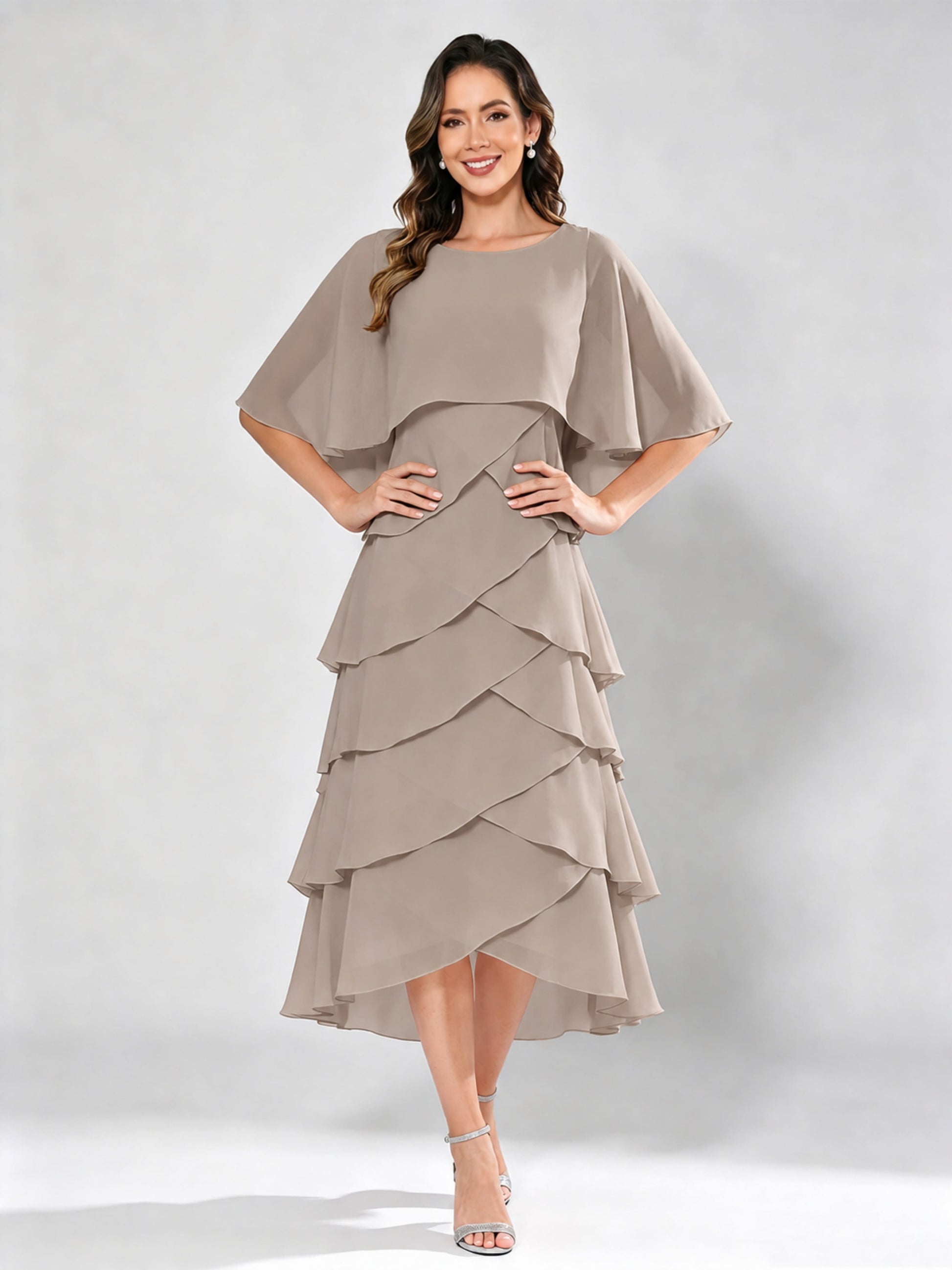 Chiffon Tiered Mother of The Bride Dress for Women Wedding