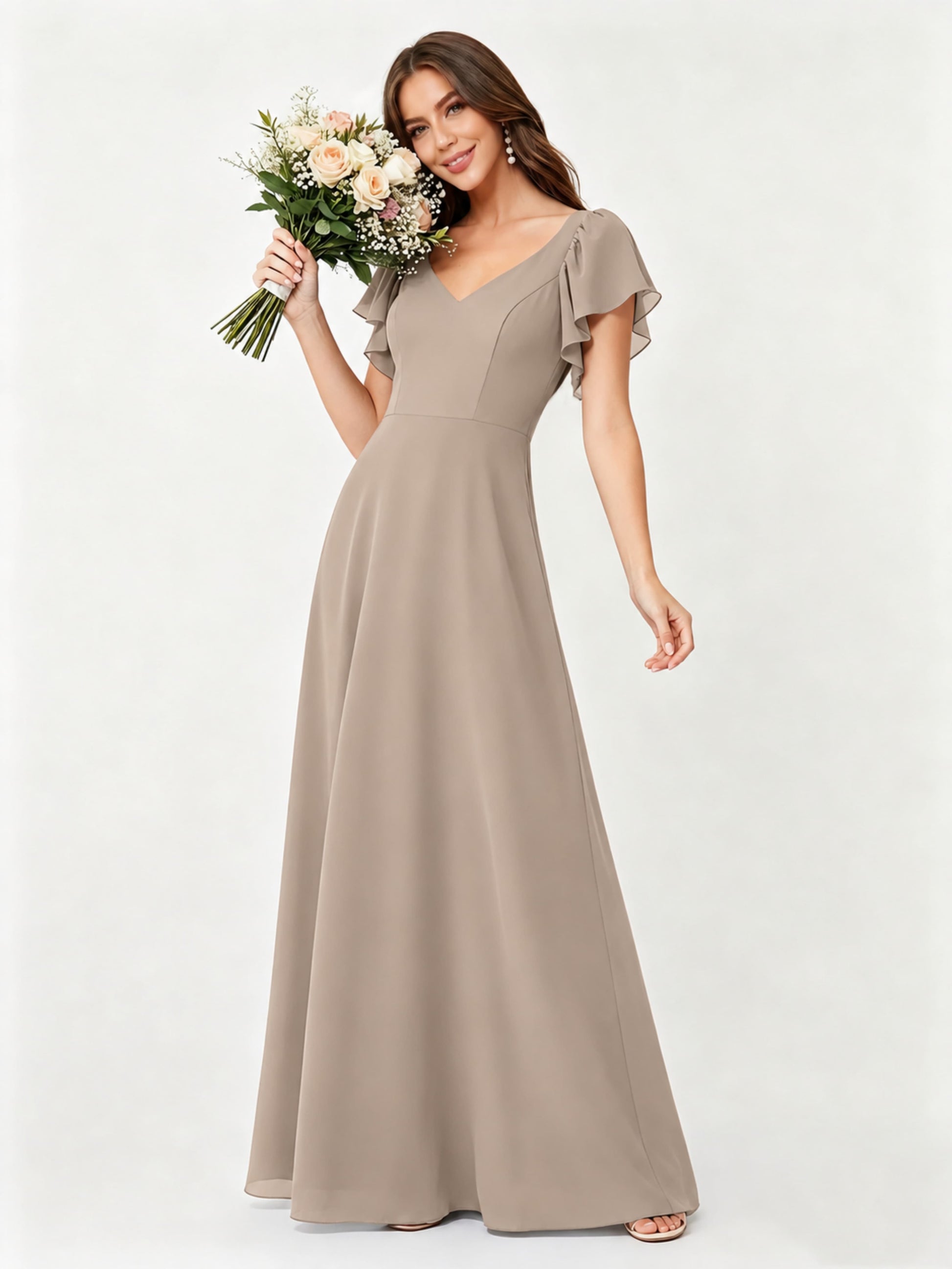 Ruffle Sleeve Chiffon Bridesmaid Dresses for Women Wedding