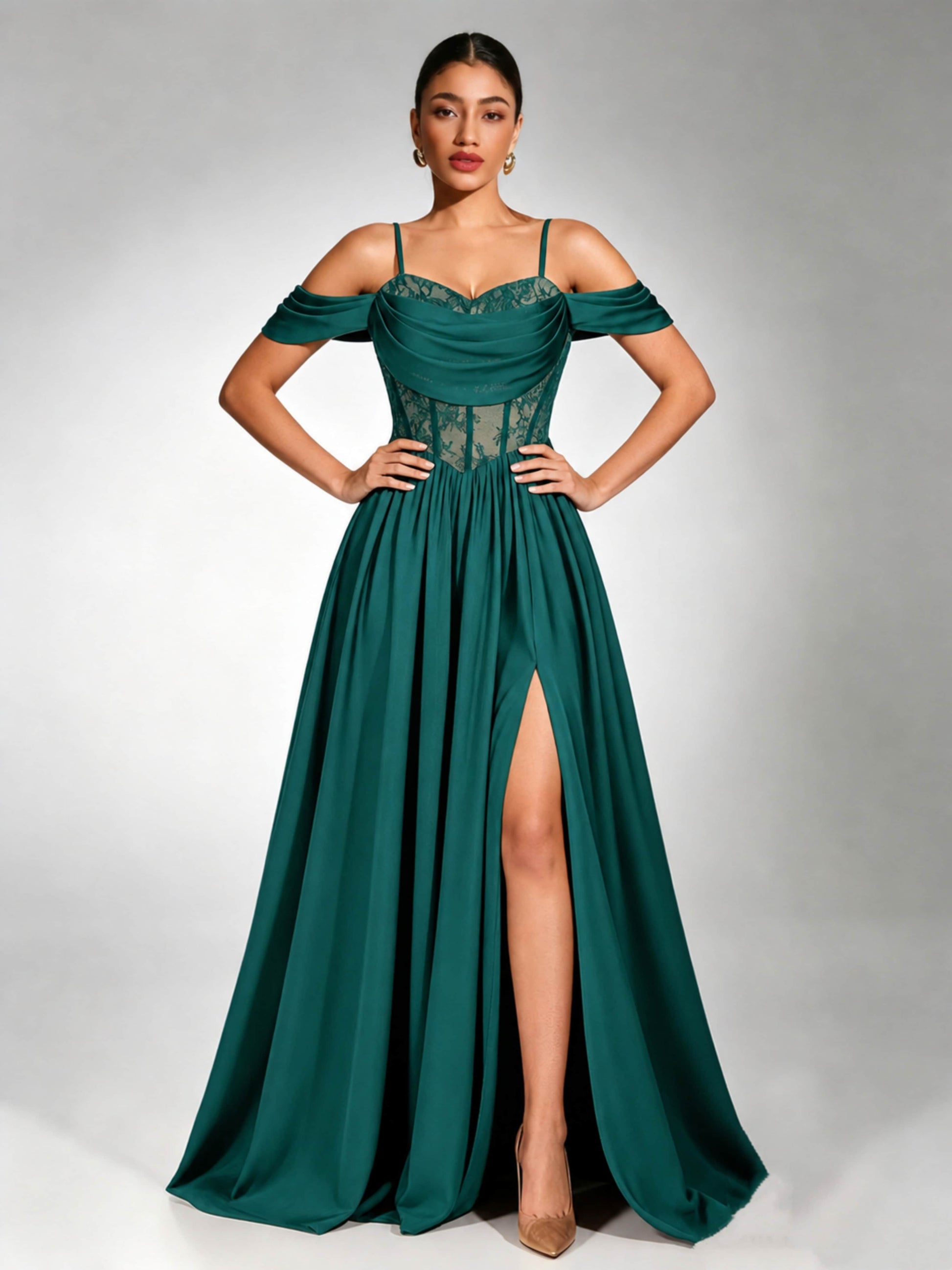 Off Shoulder Chiffon Lace Prom Dress for Teens