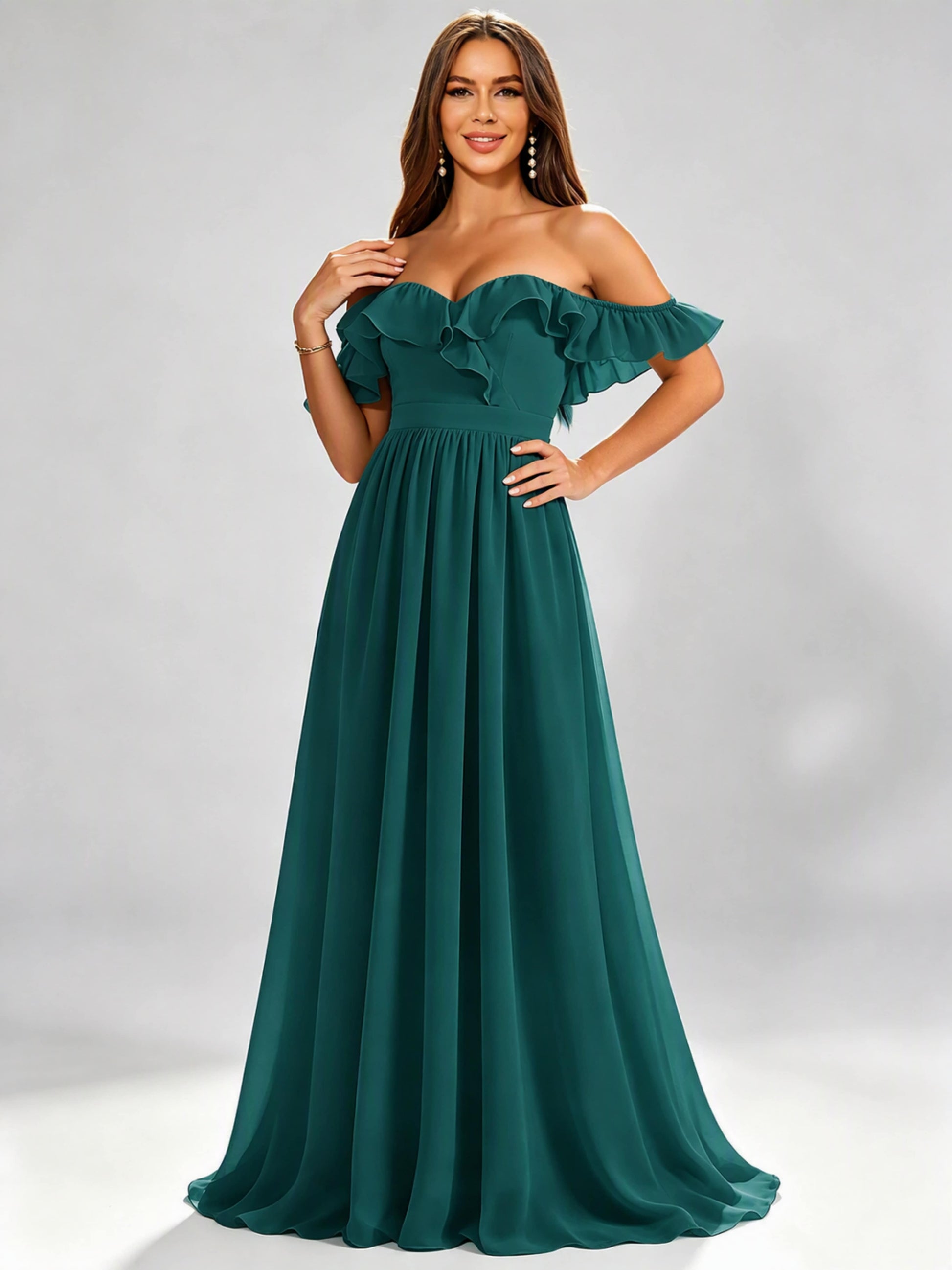 Off The Shoulder Ruffle Bridesmaid Dress Formal Evening Dresses