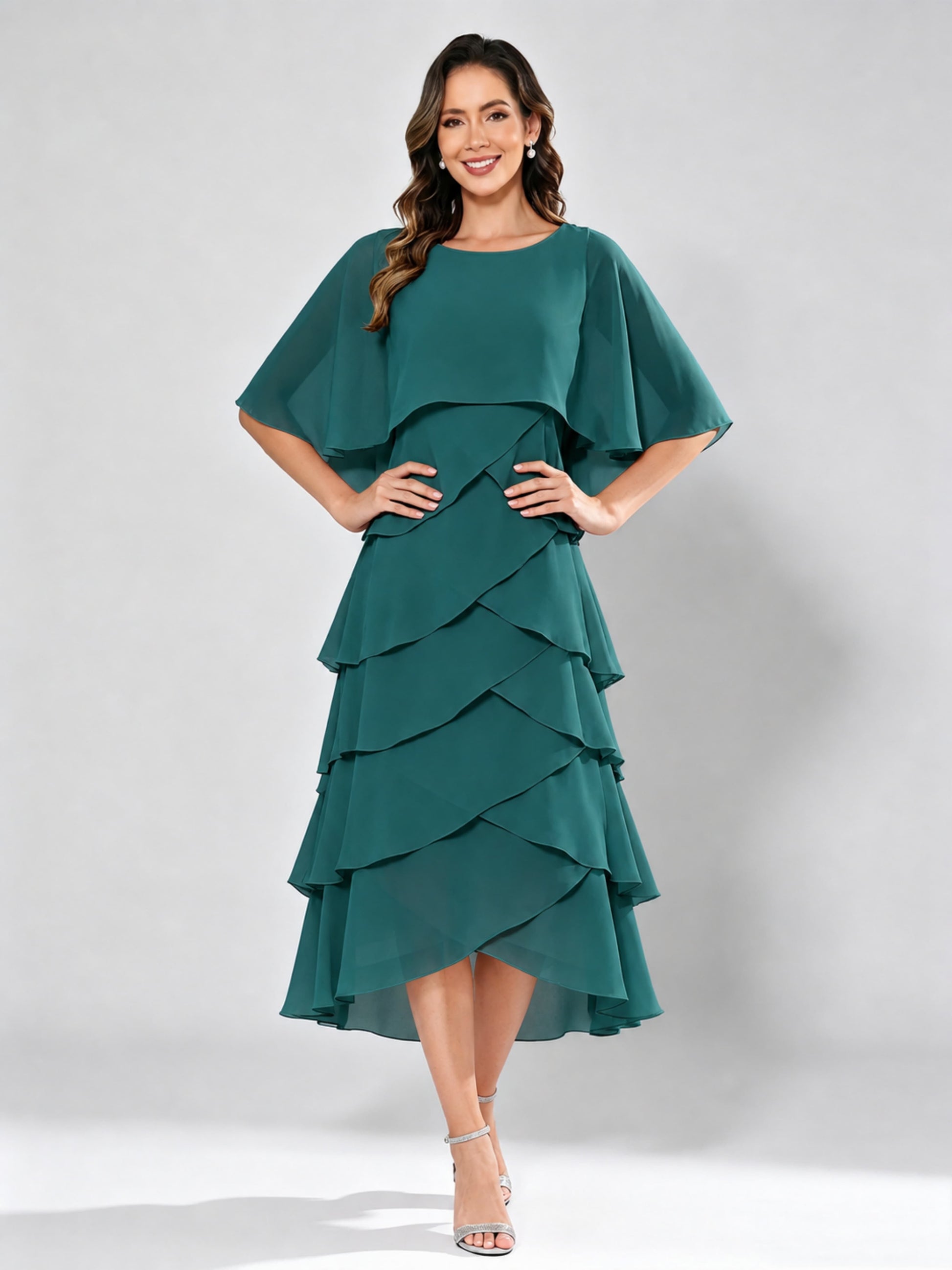 Chiffon Tiered Mother of The Bride Dress for Women Wedding