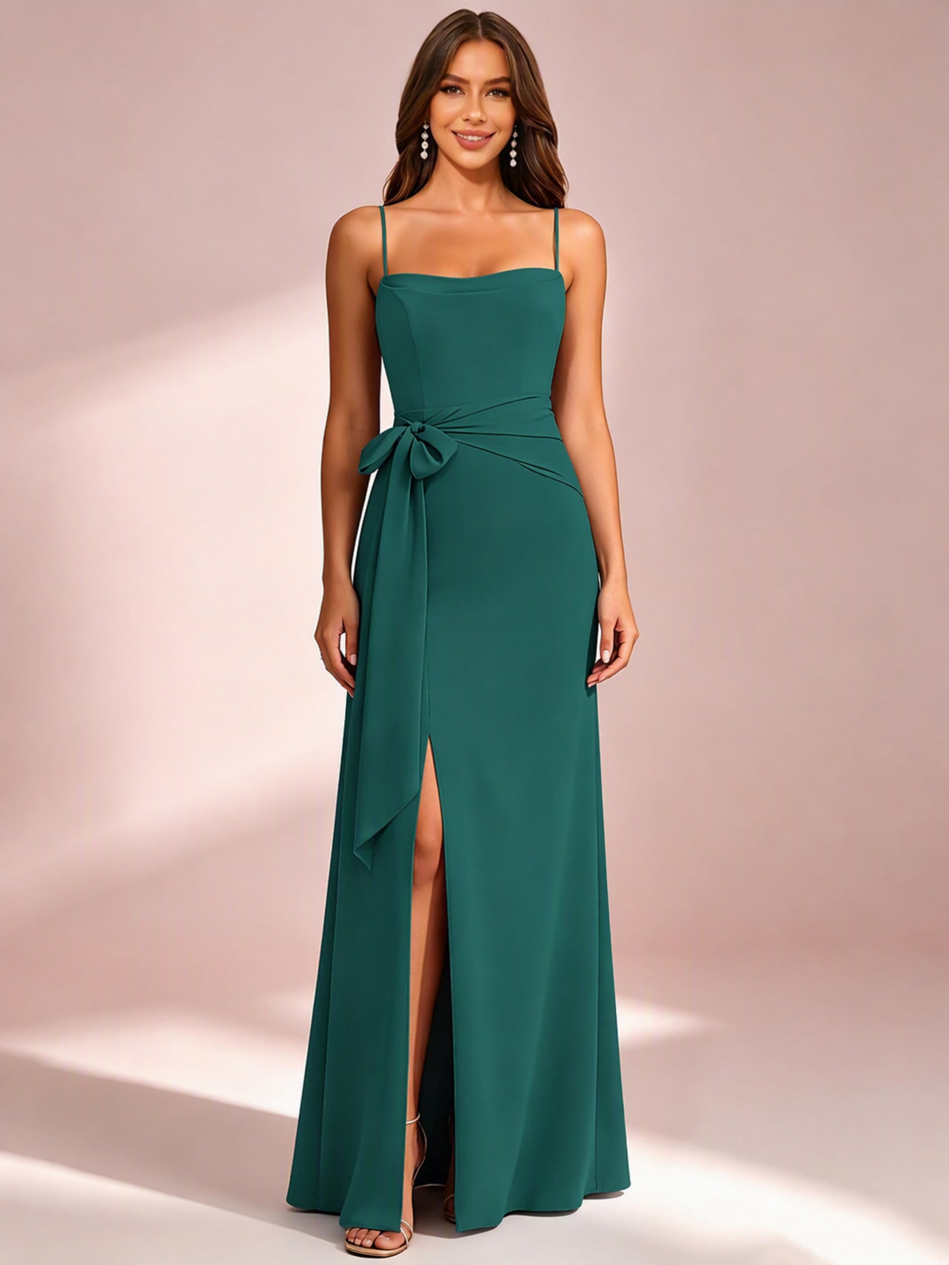Spaghetti Straps Chiffon Bridesmaid Dress for Wedding with Belt