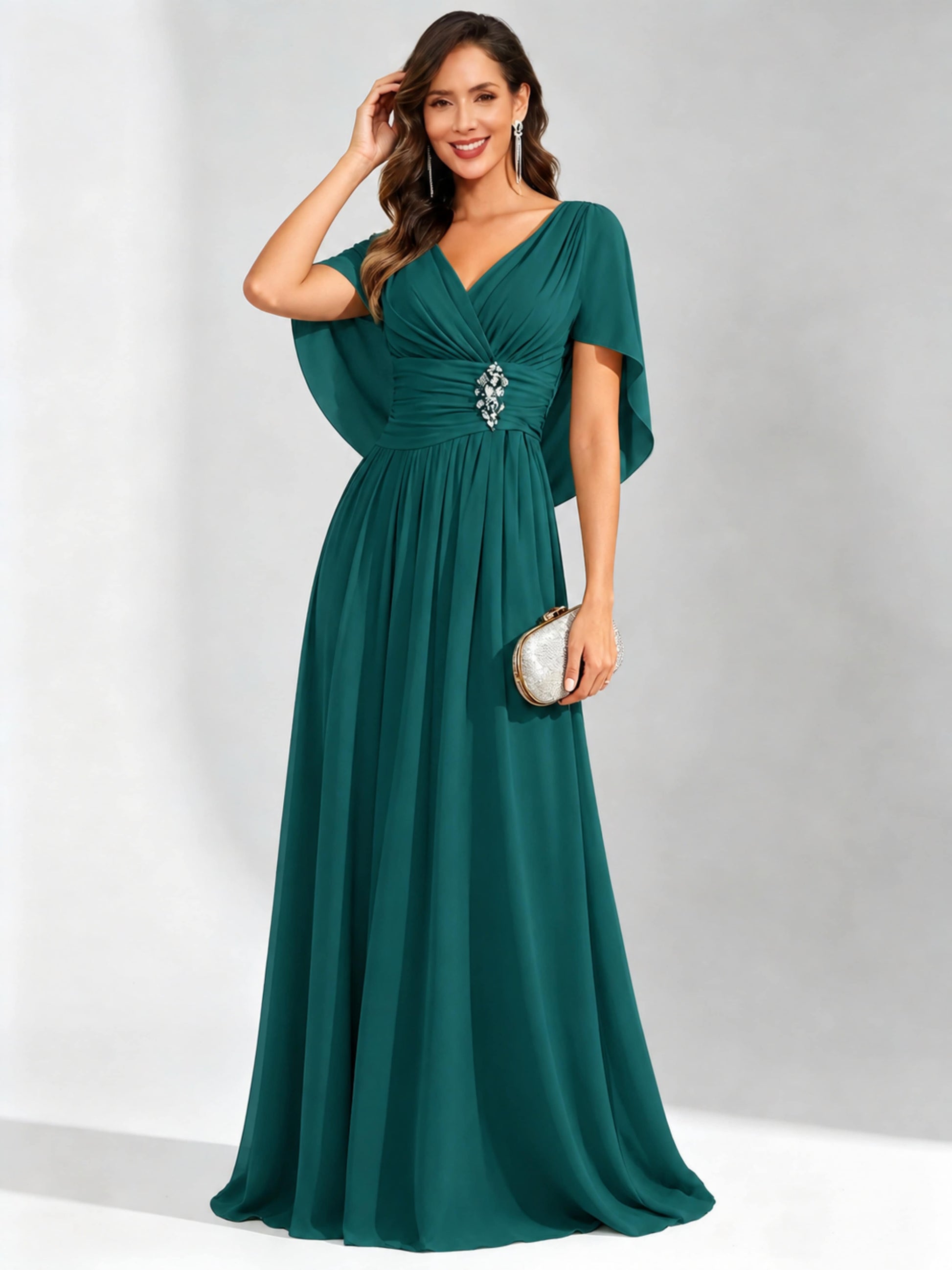 Long Chiffon Dressy Mother of The Bride Dresses with Cape