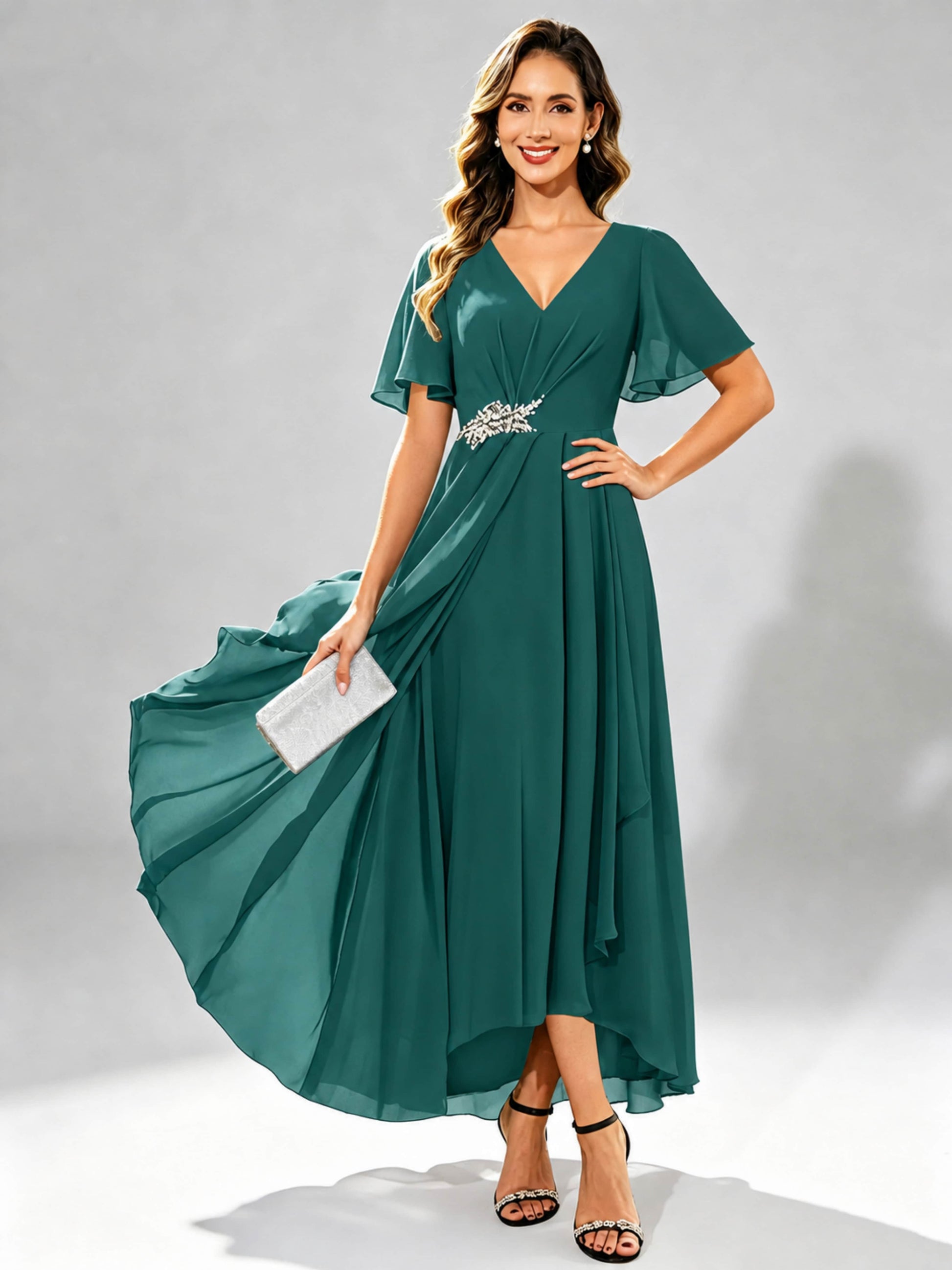 Chiffon High Low Tiered Mother of The Bride Dresses for Wedding