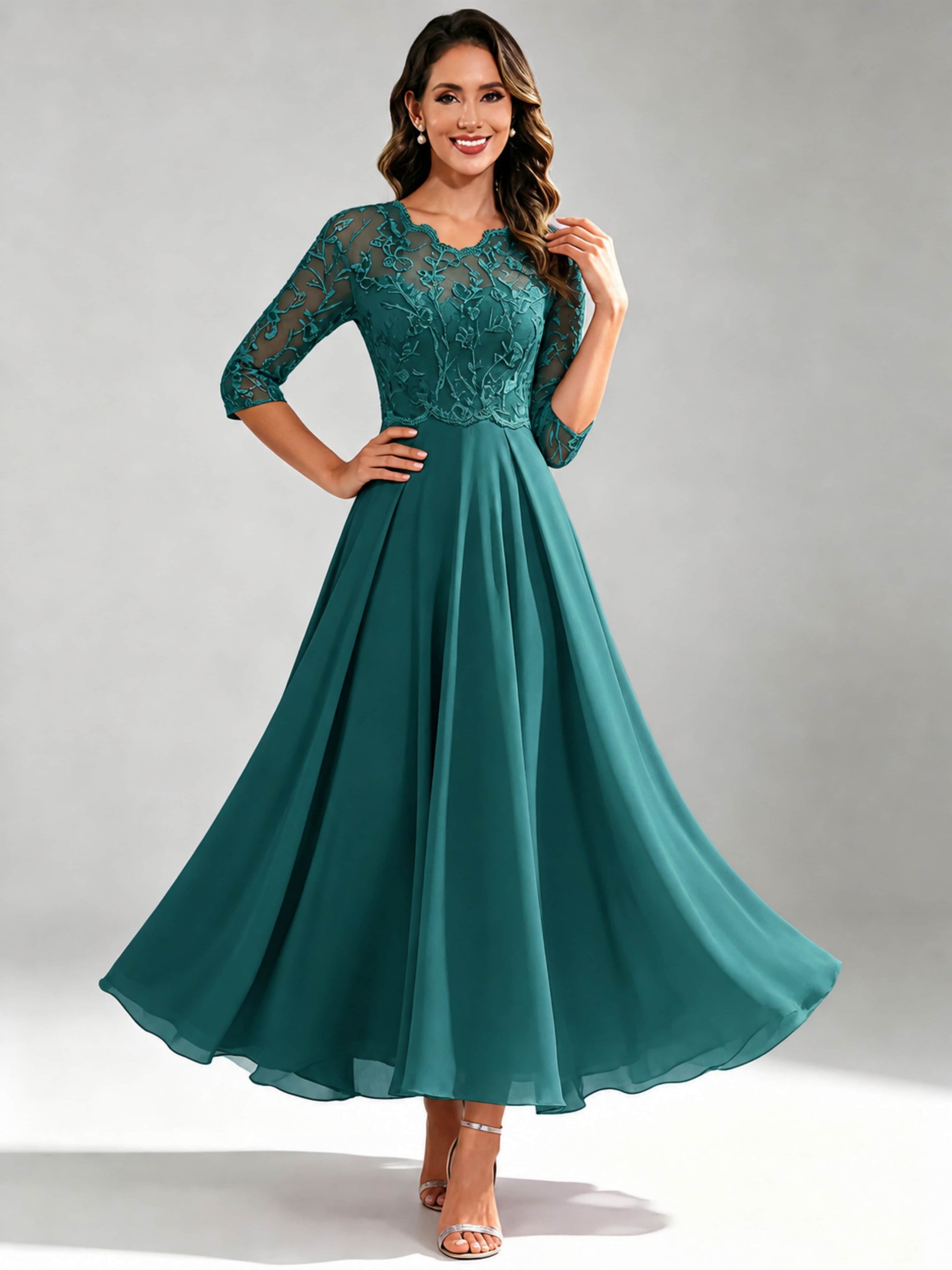 Lace Appliques Chiffon Dressy Mother of The Bride Dresses