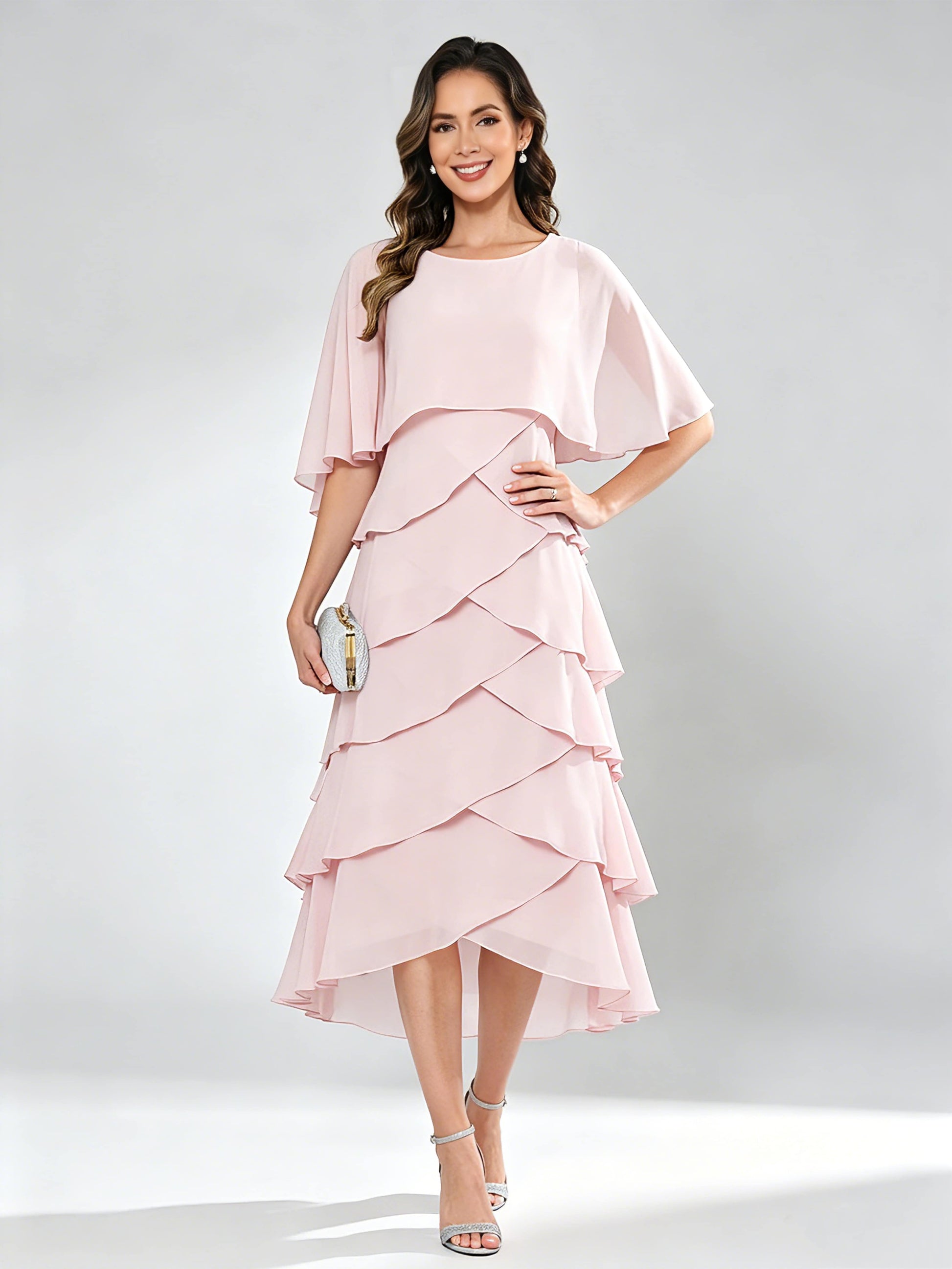 Chiffon Tiered Mother of The Bride Dress for Women Wedding