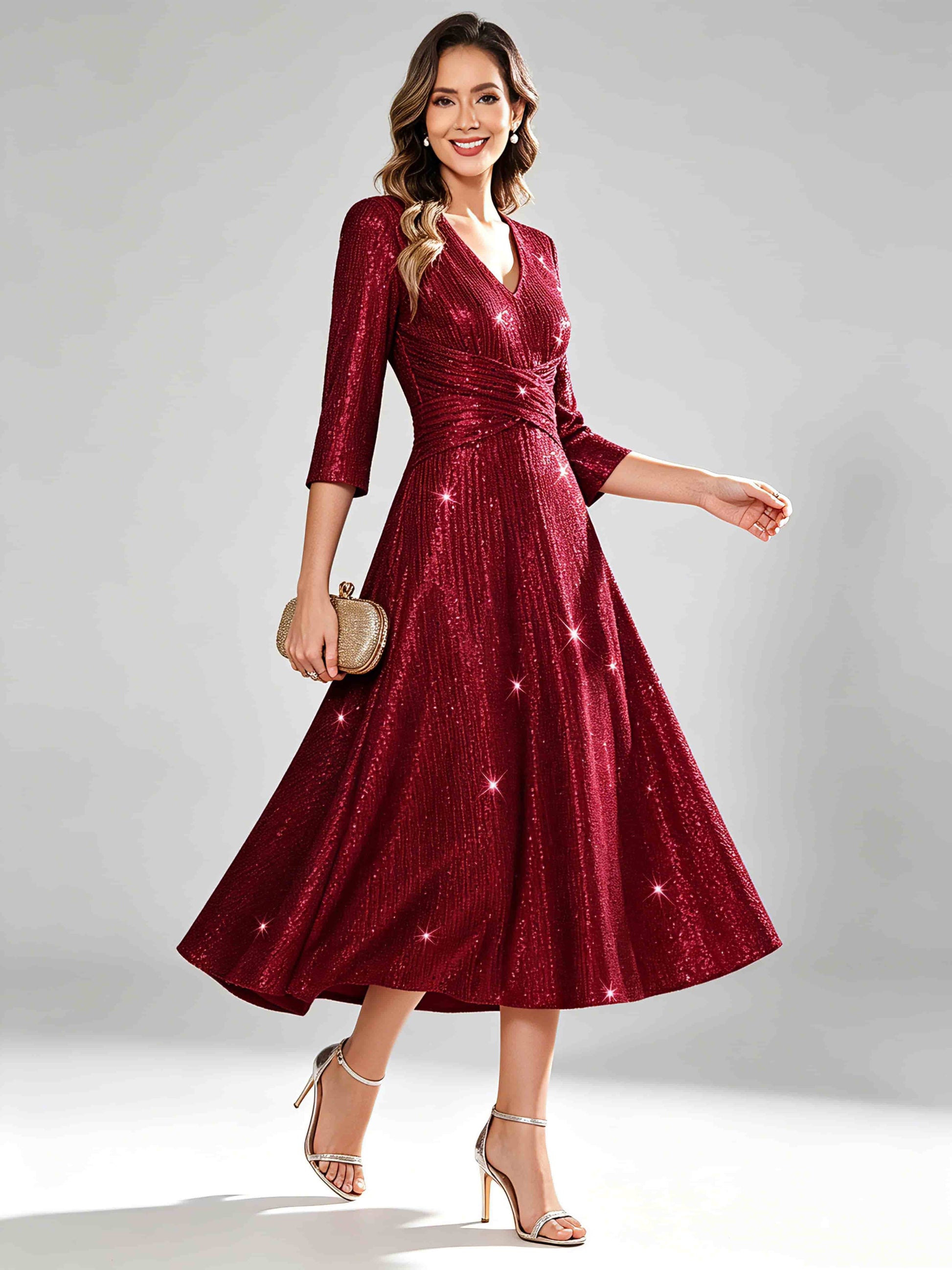 Sequin Sparkly 3/4 Sleeve Dressy Mother of The Bride Dresses