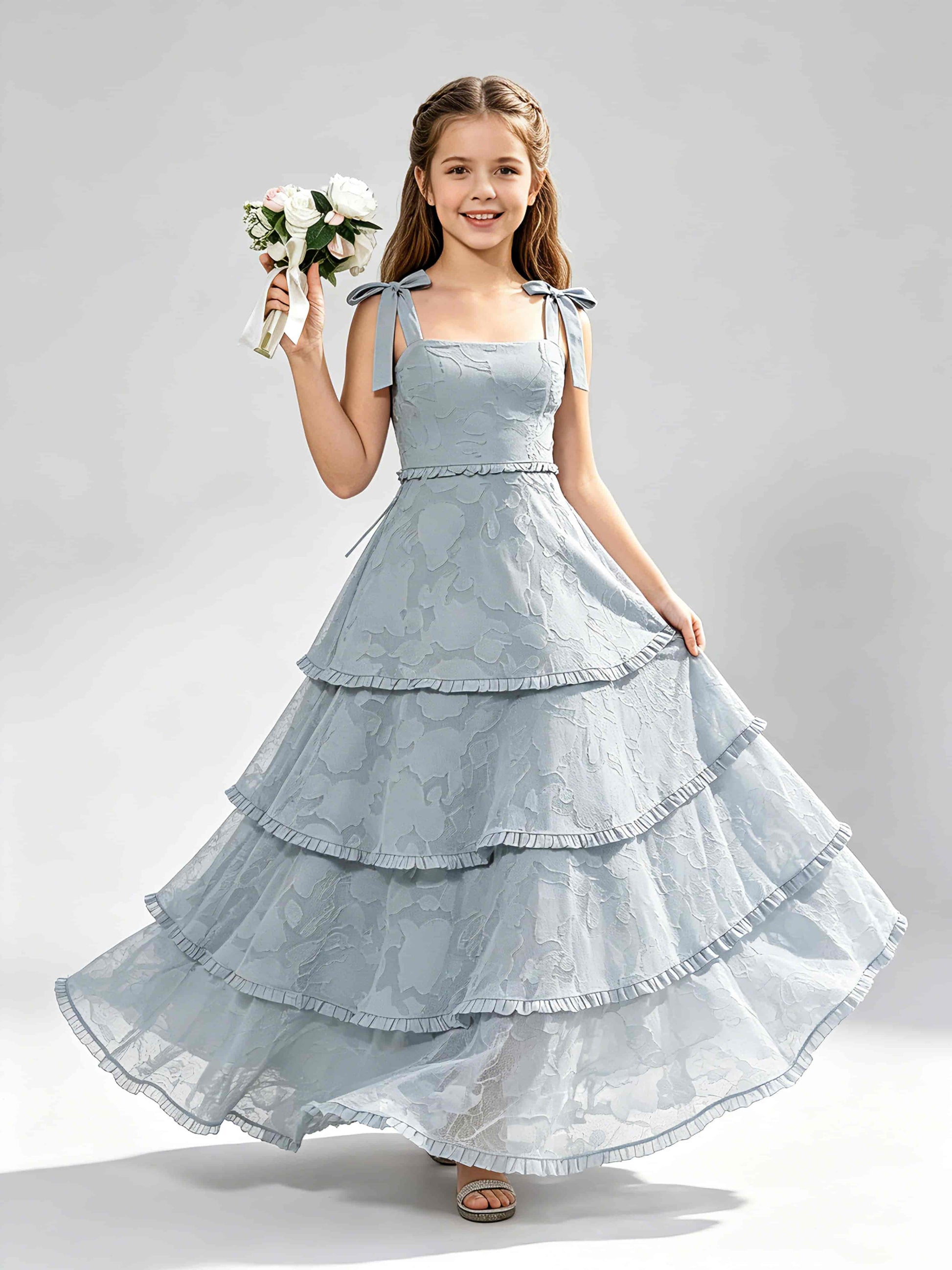 Spaghetti Straps Floral Burnout Chiffon Junior Bridesmaid Dresses