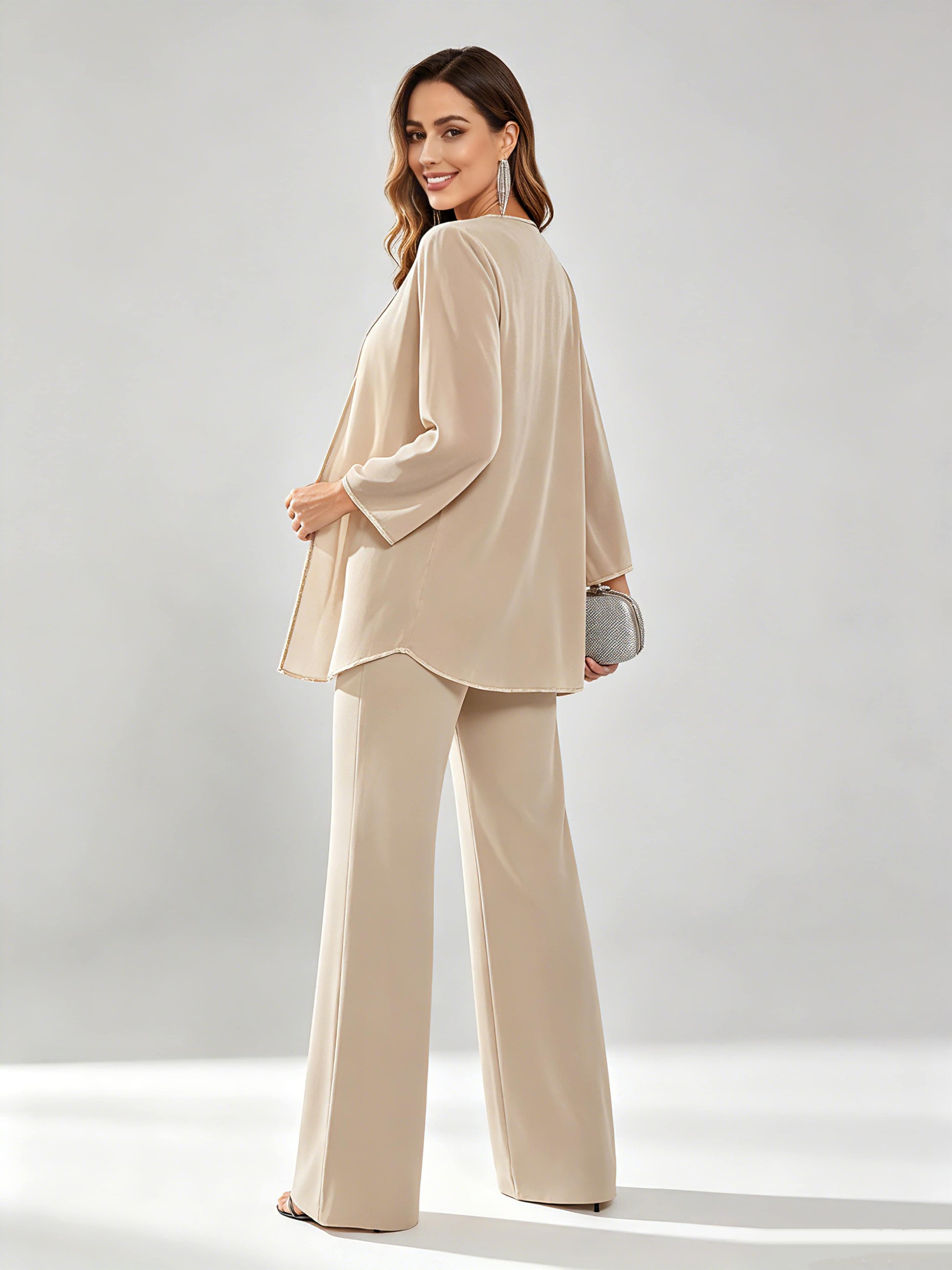 Chiffon Sequin 3 Pieces Mother of The Bride Pant Suits for Women