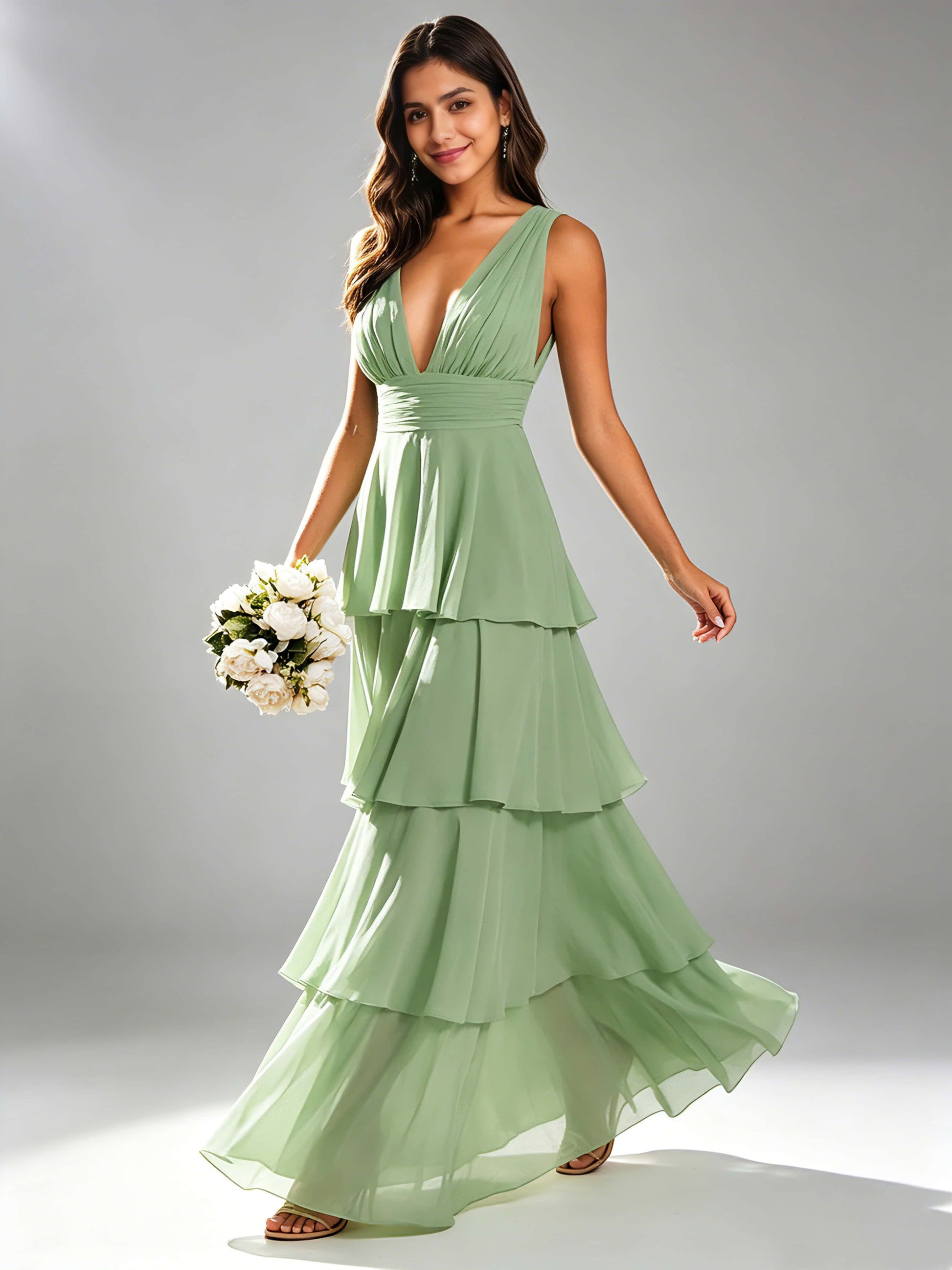 Tiered Chiffon Bridesmaid Dress for Wedding Garden Party