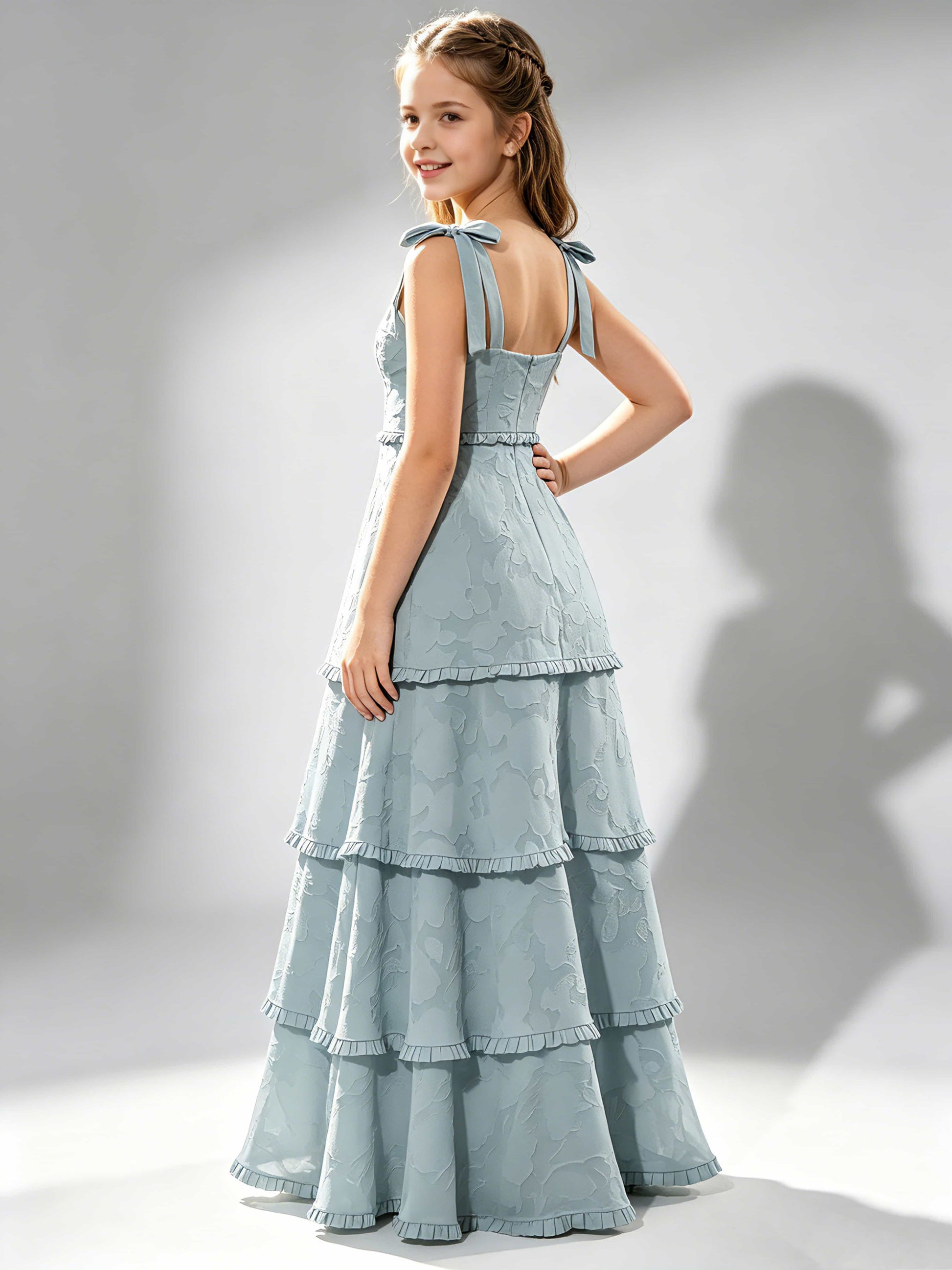 Spaghetti Straps Floral Burnout Chiffon Junior Bridesmaid Dresses