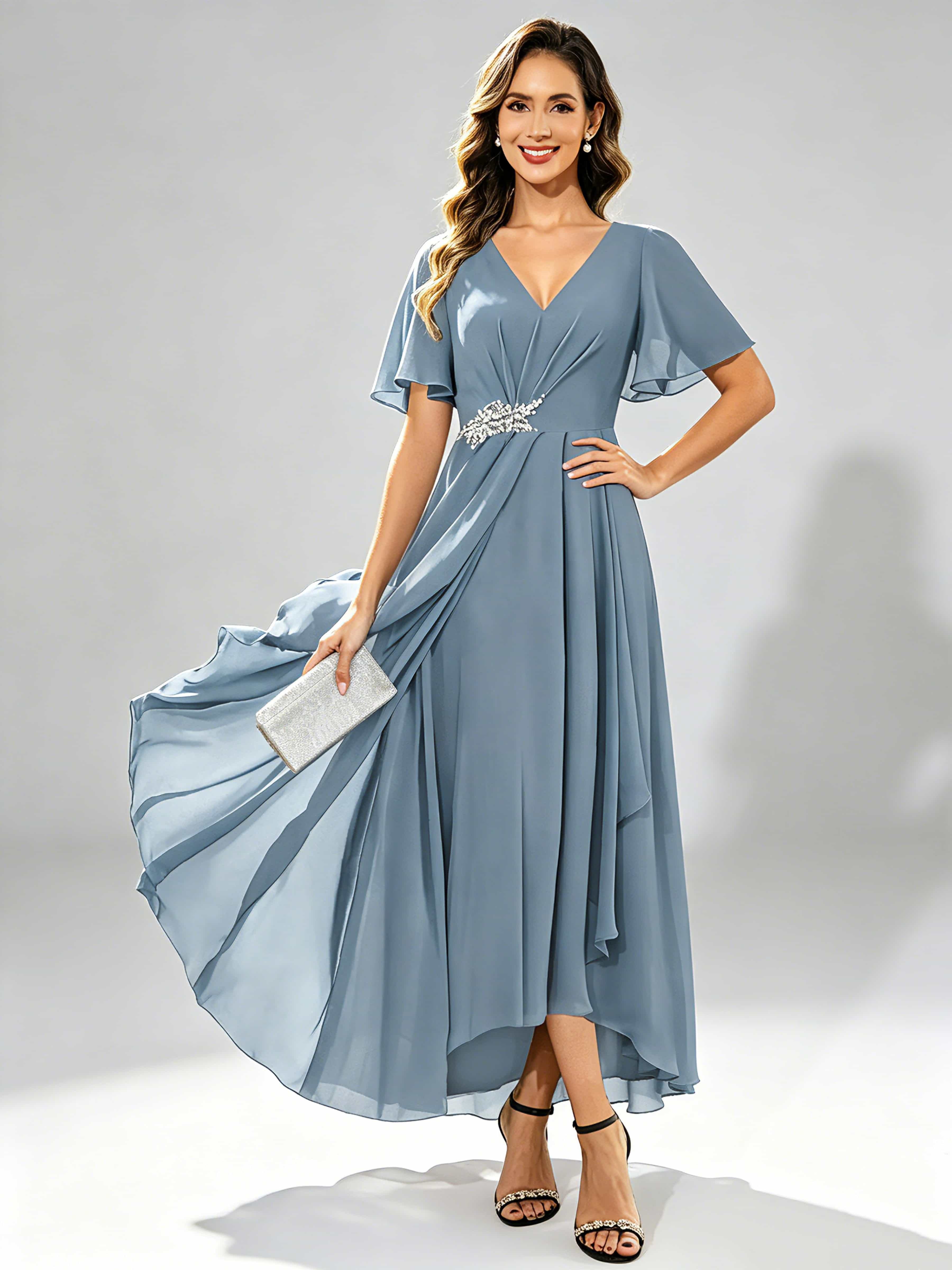 Chiffon High Low Tiered Mother of The Bride Dresses for Wedding