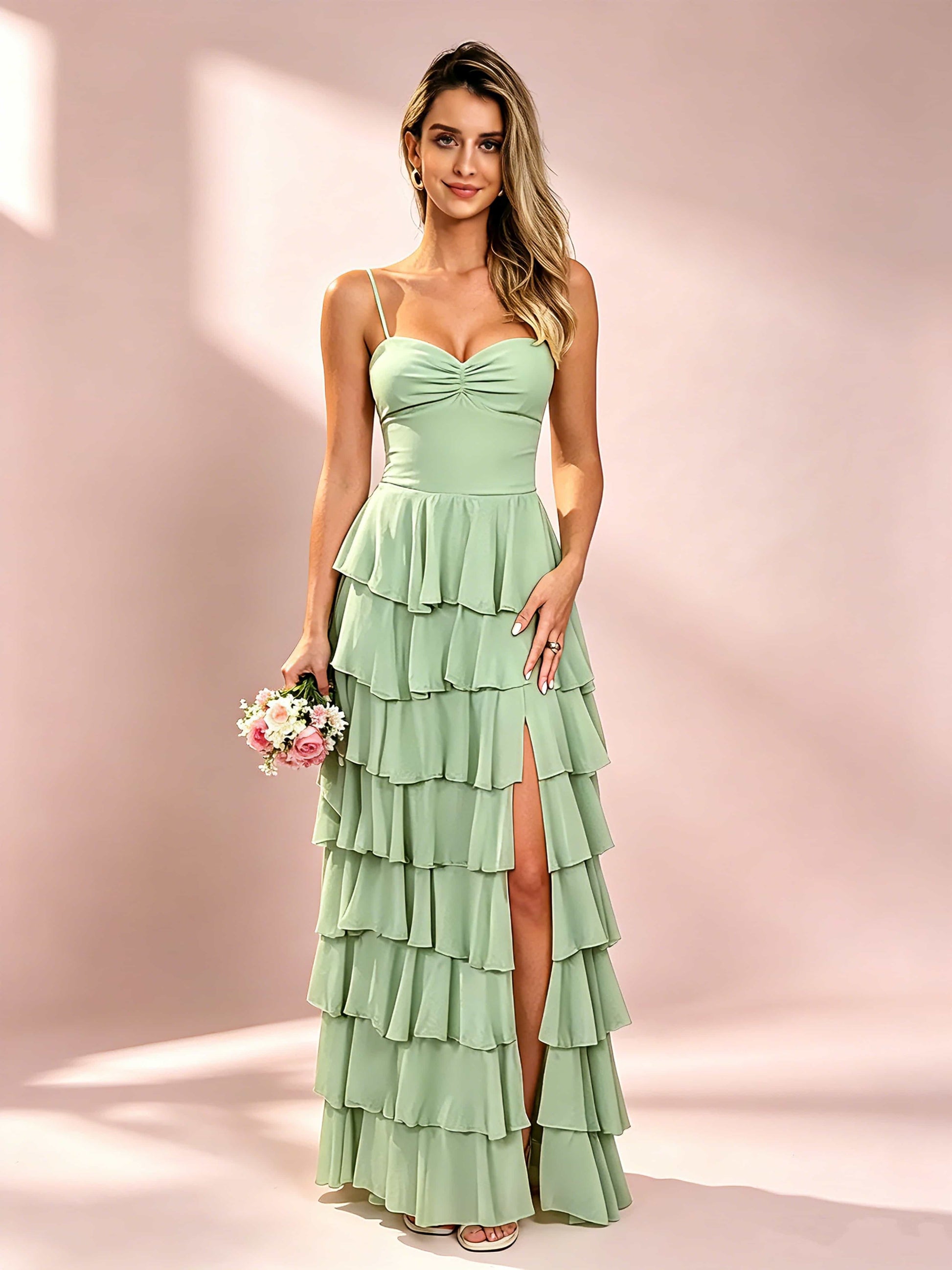 Chiffon Tiered Prom Dress for Teens Formal Evening Party Dresses