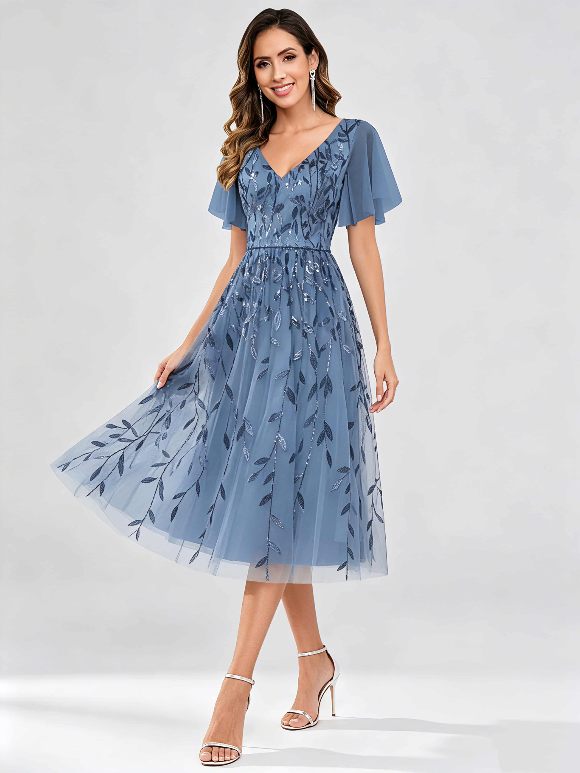 Modern A-Line Leaf Sequins Mother of the Bride & Groom Dresses