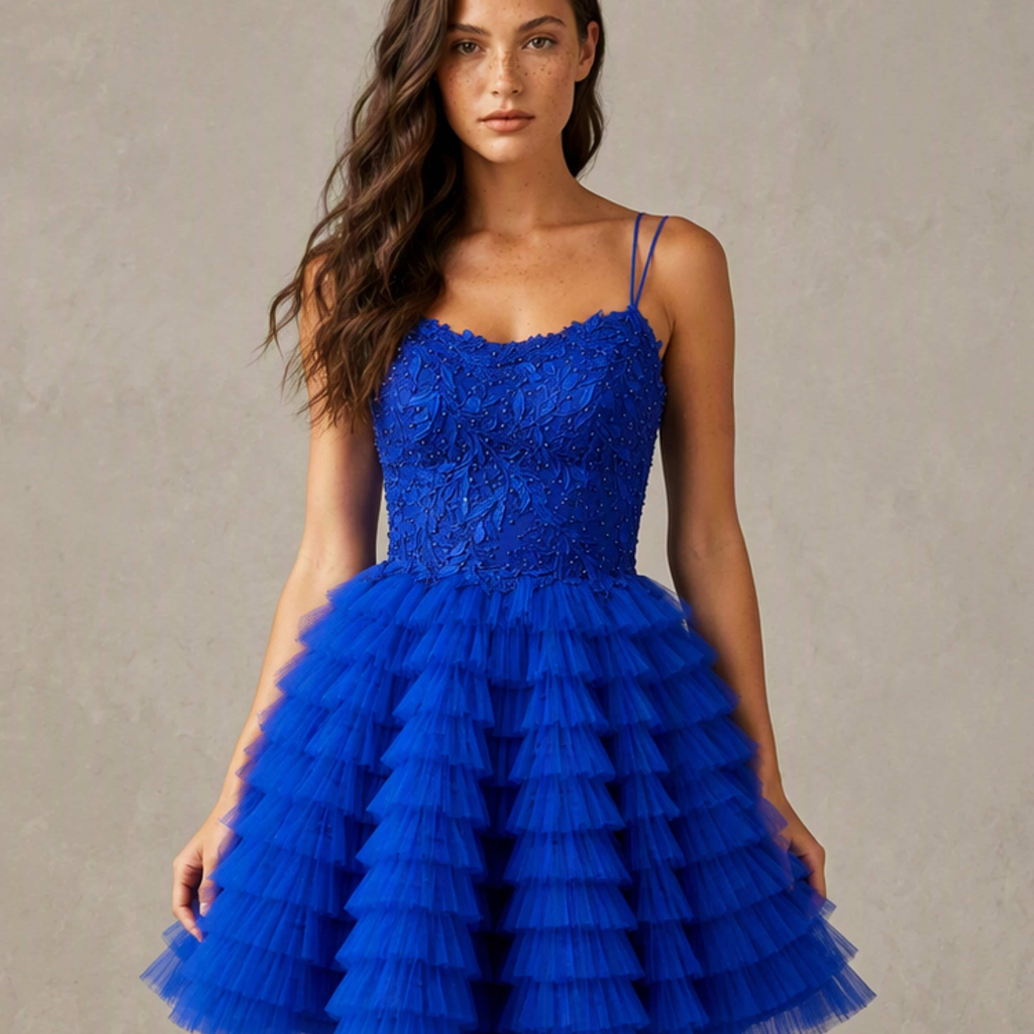 Tulle Puffy Lace Appliques Homecoming Dresses