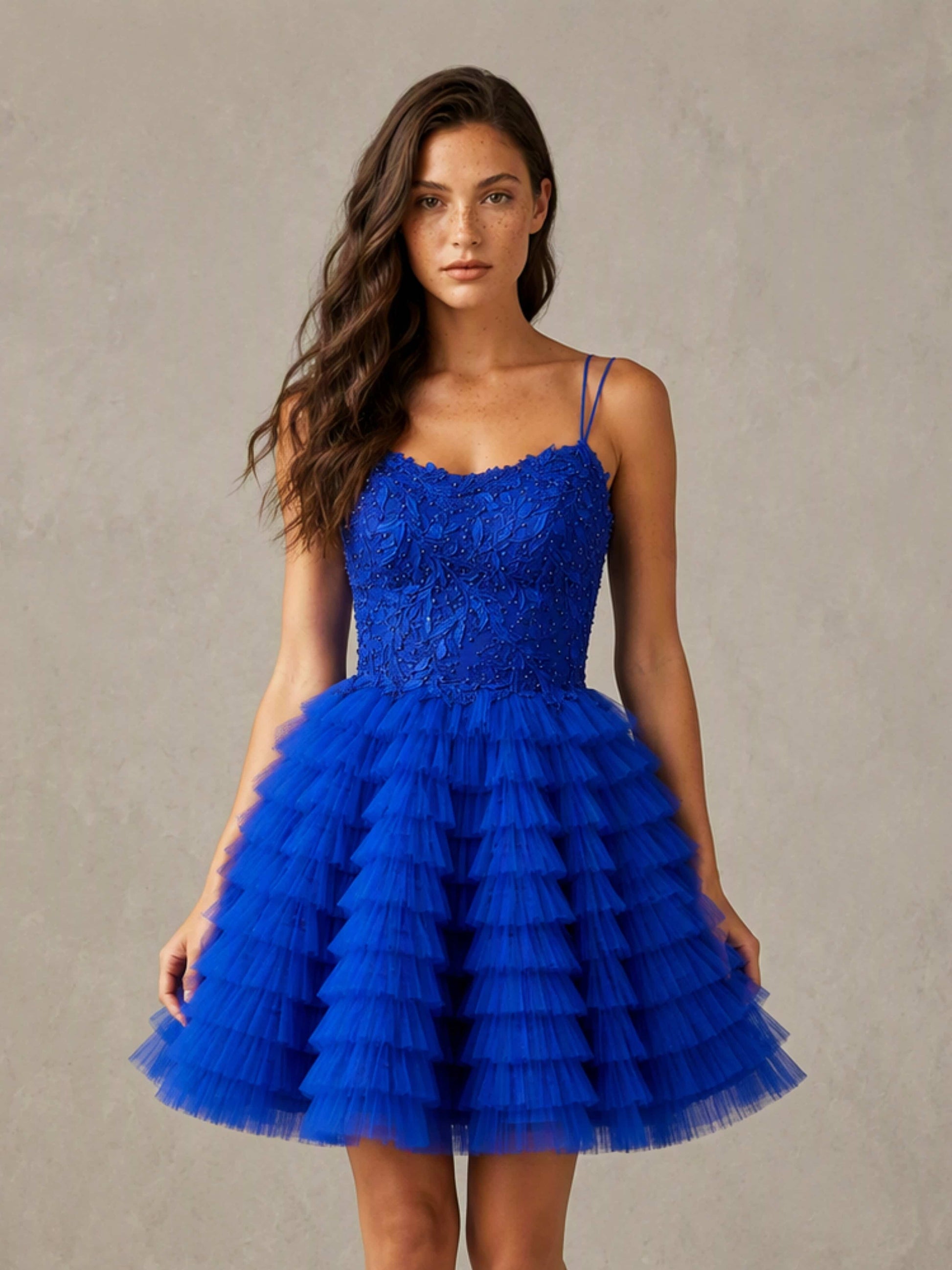 Tulle Puffy Lace Appliques Homecoming Dresses