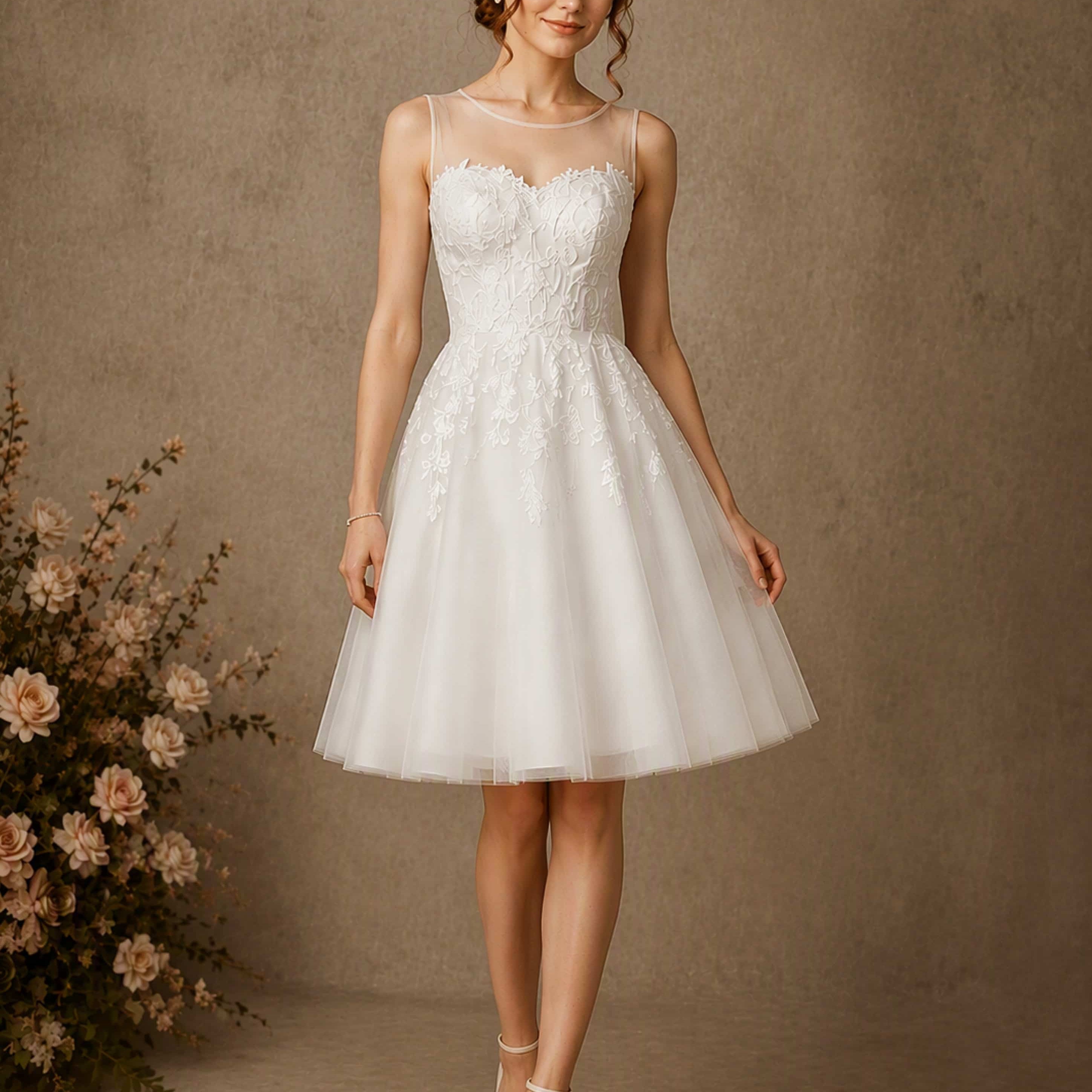 Short Tulle Wedding Dress for Women Puffy Formal Gown