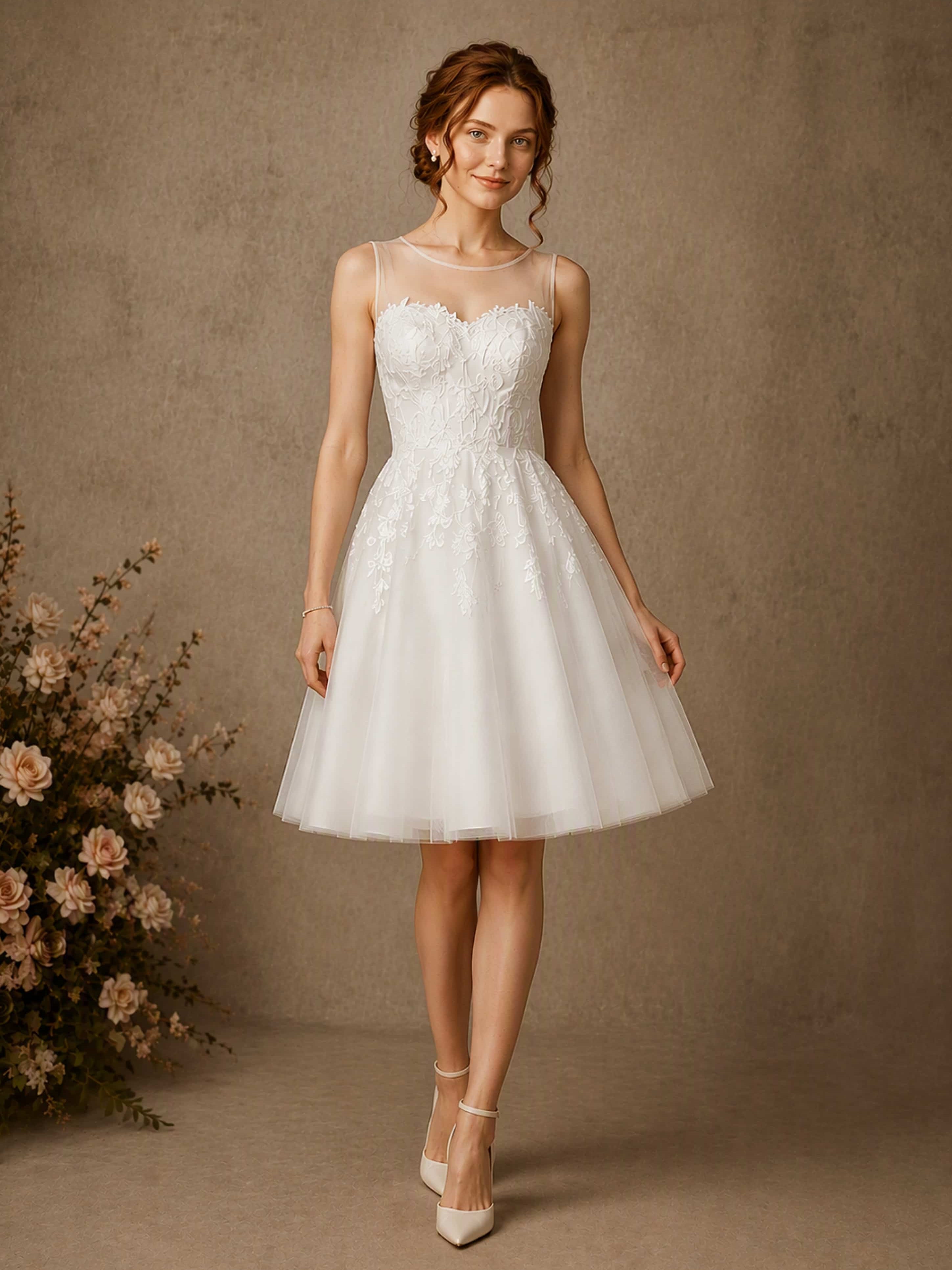 Short Tulle Wedding Dress for Women Puffy Formal Gown