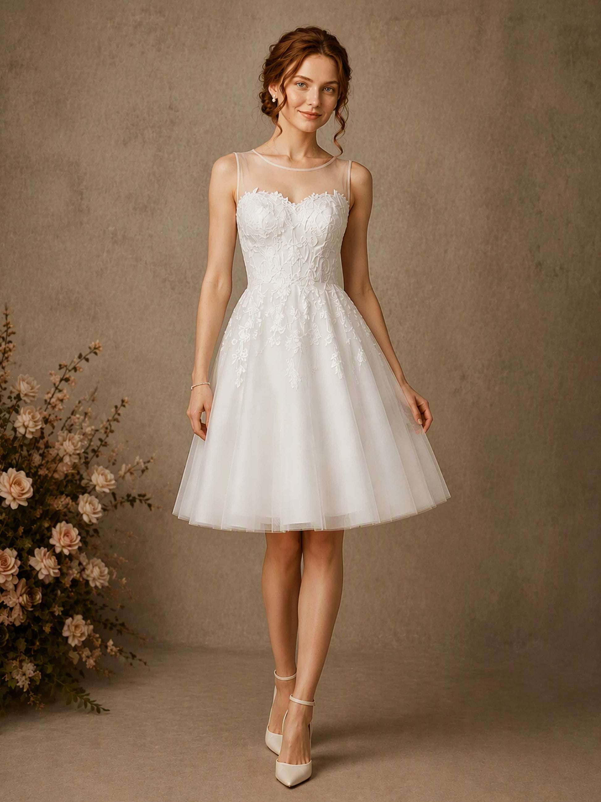 Short Tulle Wedding Dress for Women Puffy Formal Gown