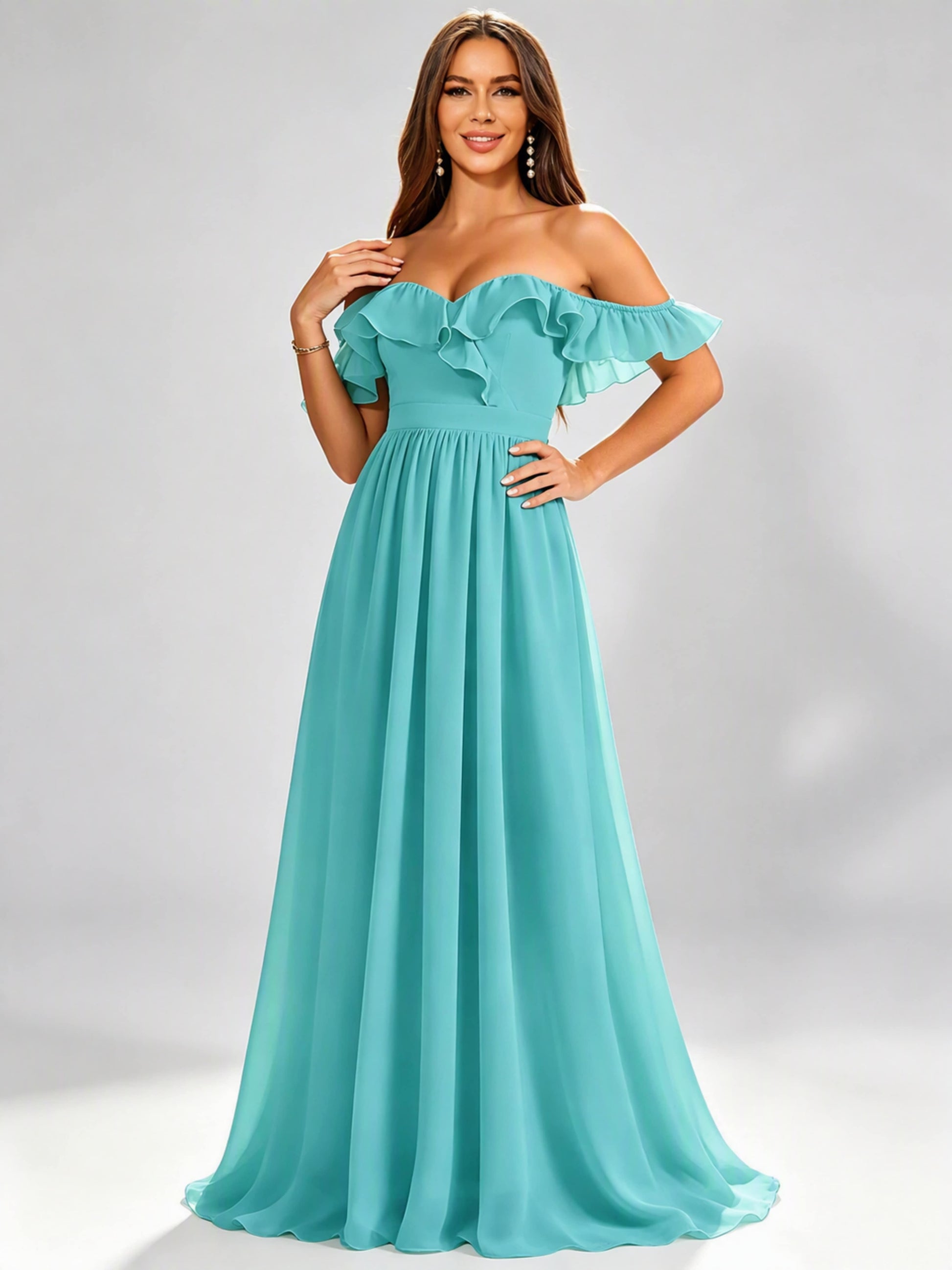 Off The Shoulder Ruffle Bridesmaid Dress Formal Evening Dresses