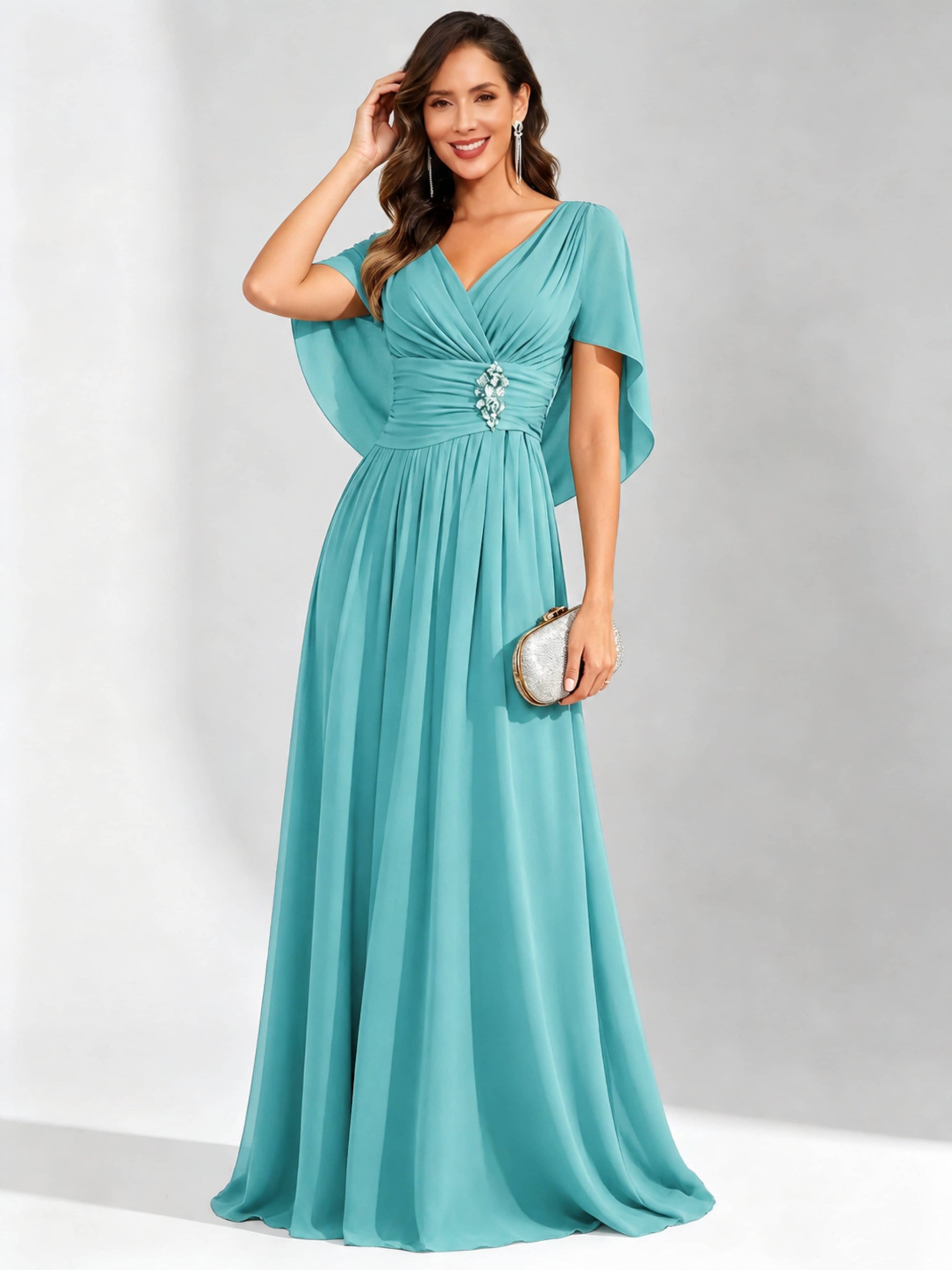 Long Chiffon Dressy Mother of The Bride Dresses with Cape