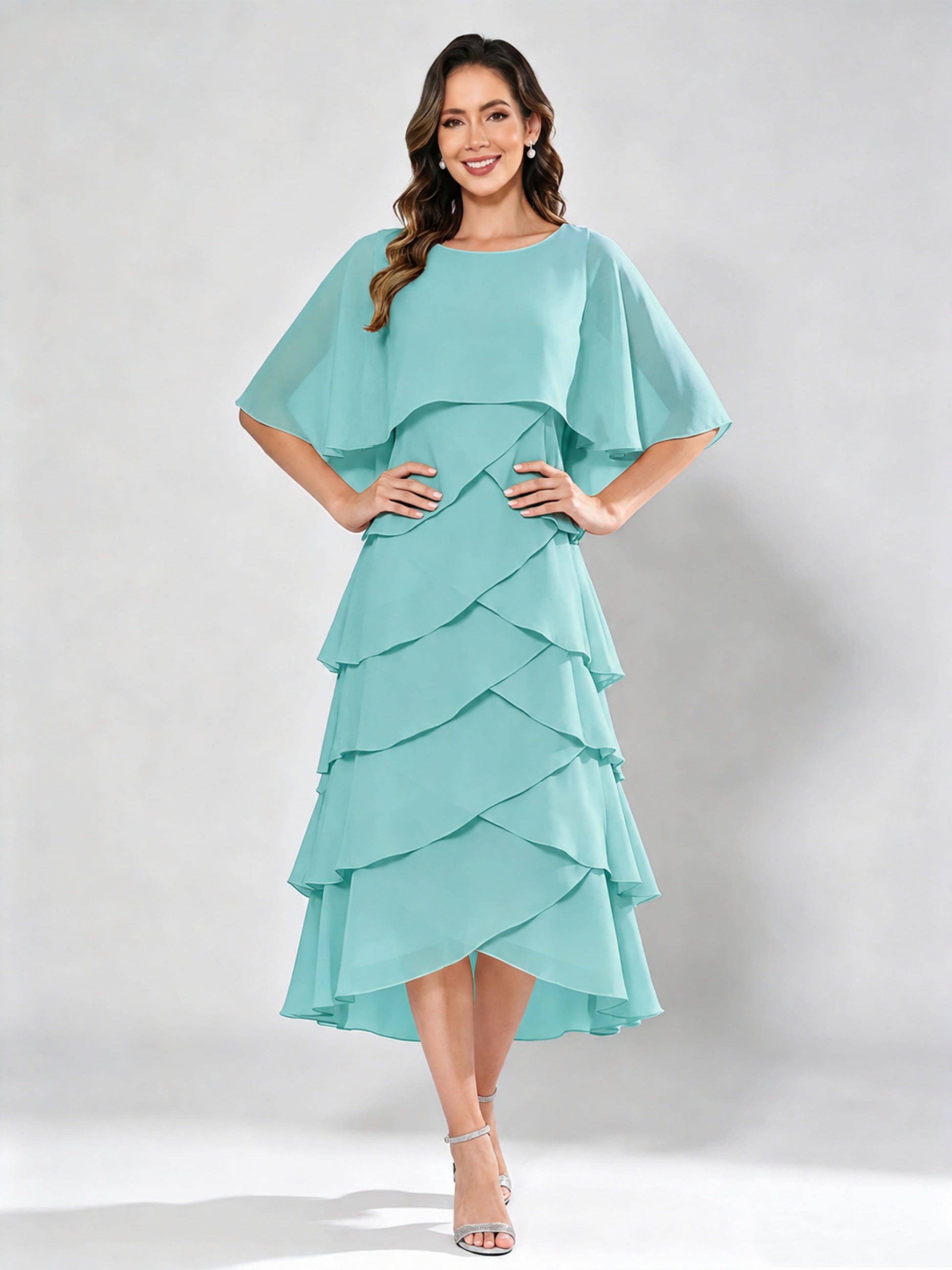 Chiffon Tiered Mother of The Bride Dress for Women Wedding