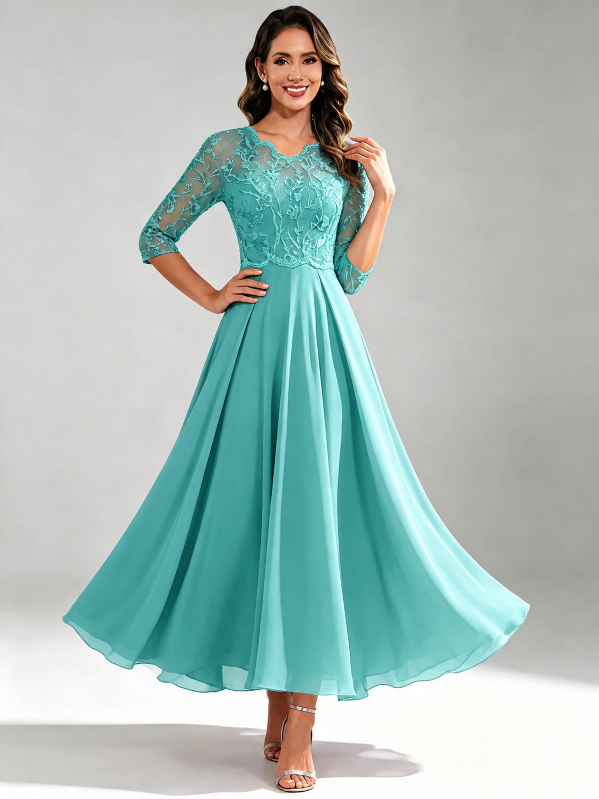 Lace Appliques Chiffon Dressy Mother of The Bride Dresses