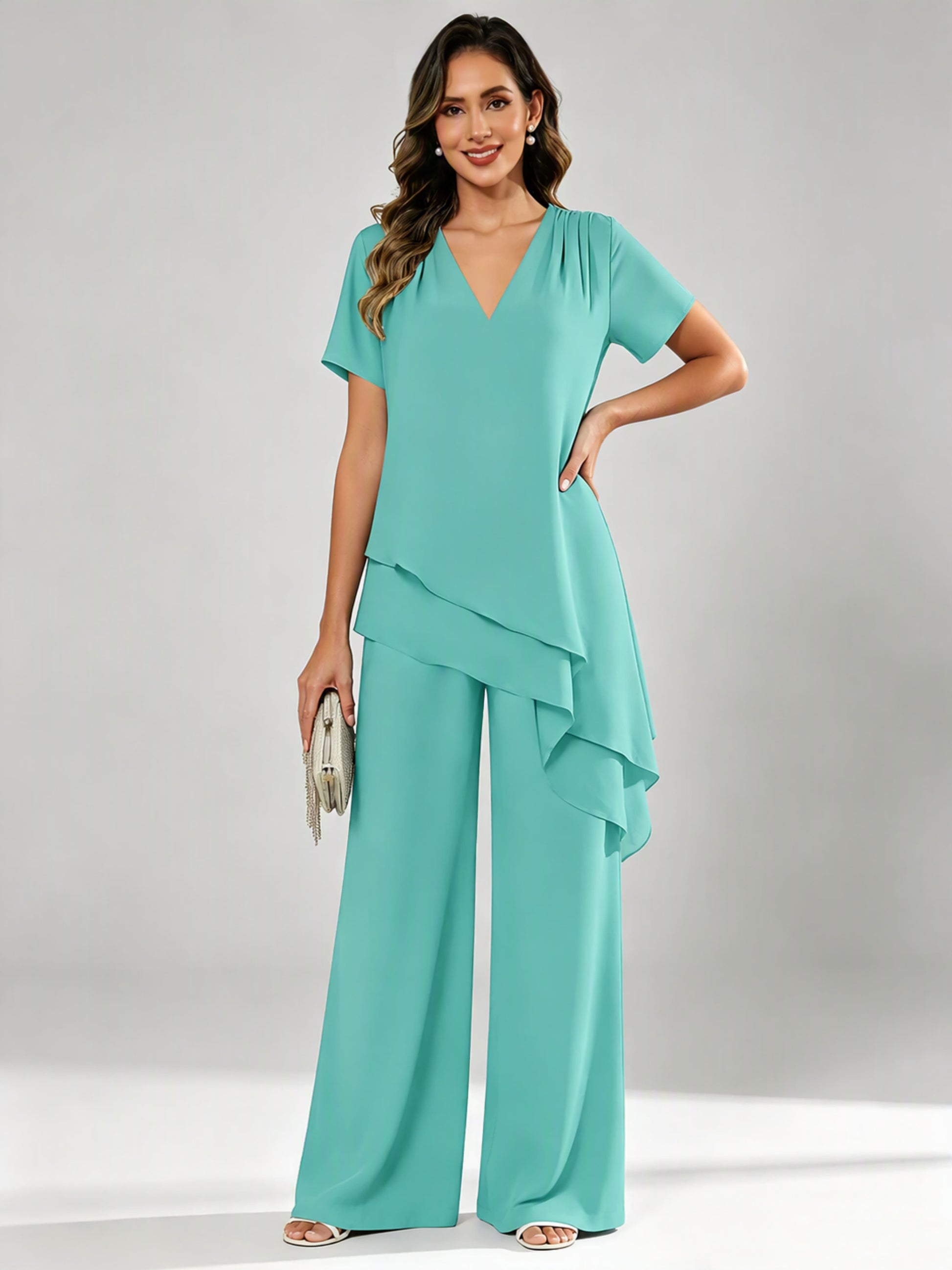 Chiffon 2 Pieces Dressy Mother of The Birde Pant Suits