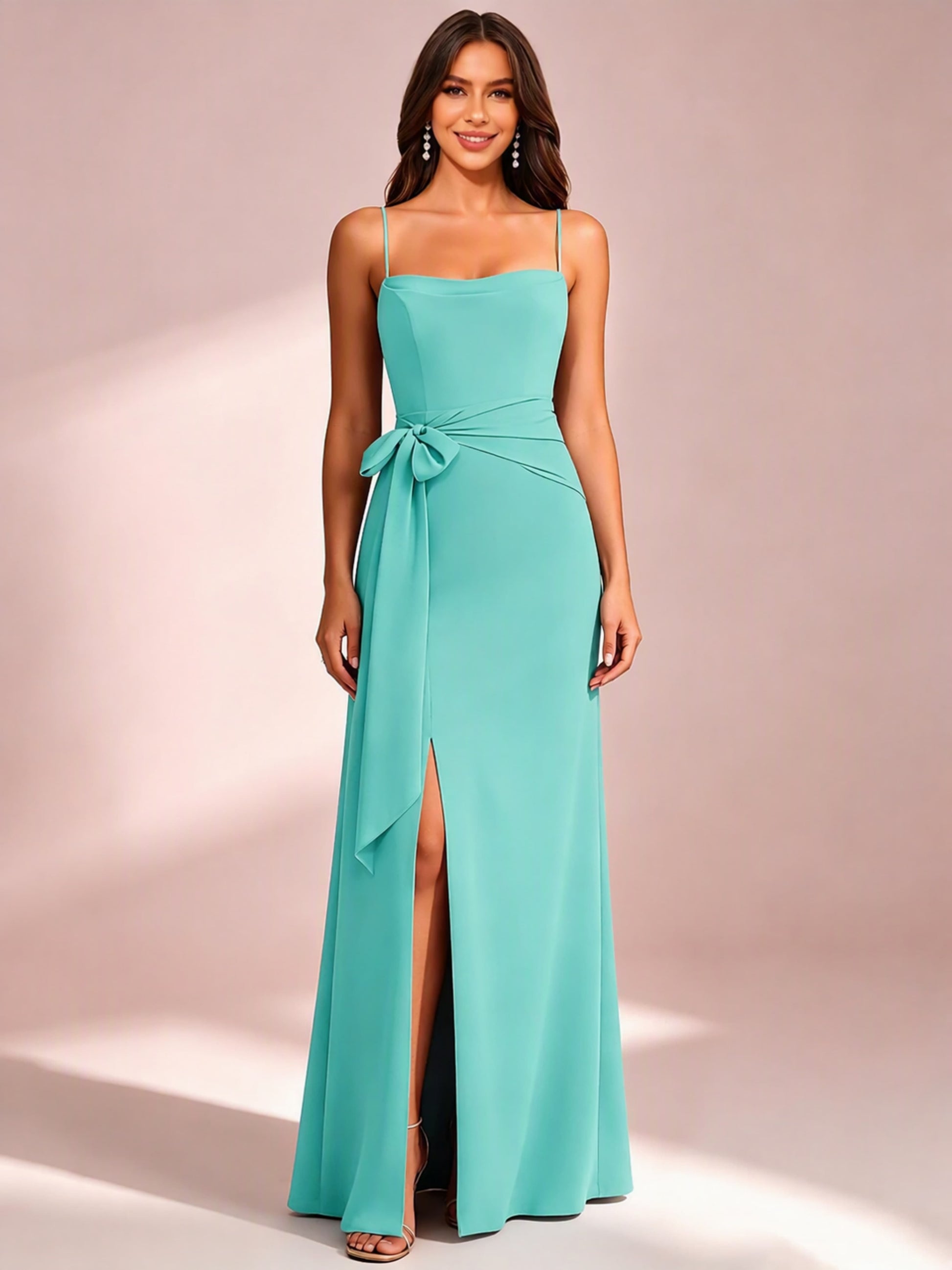 Spaghetti Straps Chiffon Bridesmaid Dress for Wedding with Belt