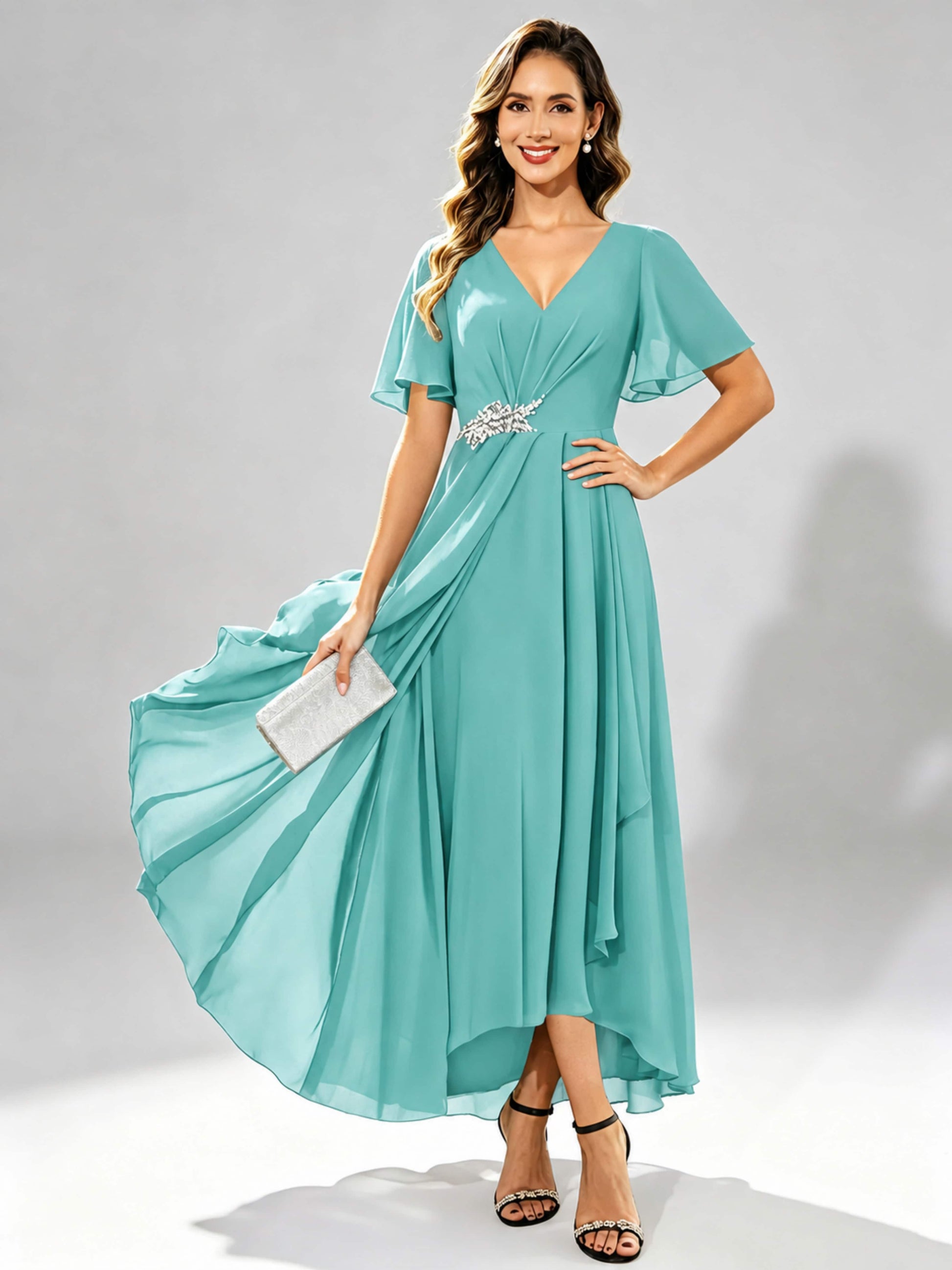 Chiffon High Low Tiered Mother of The Bride Dresses for Wedding