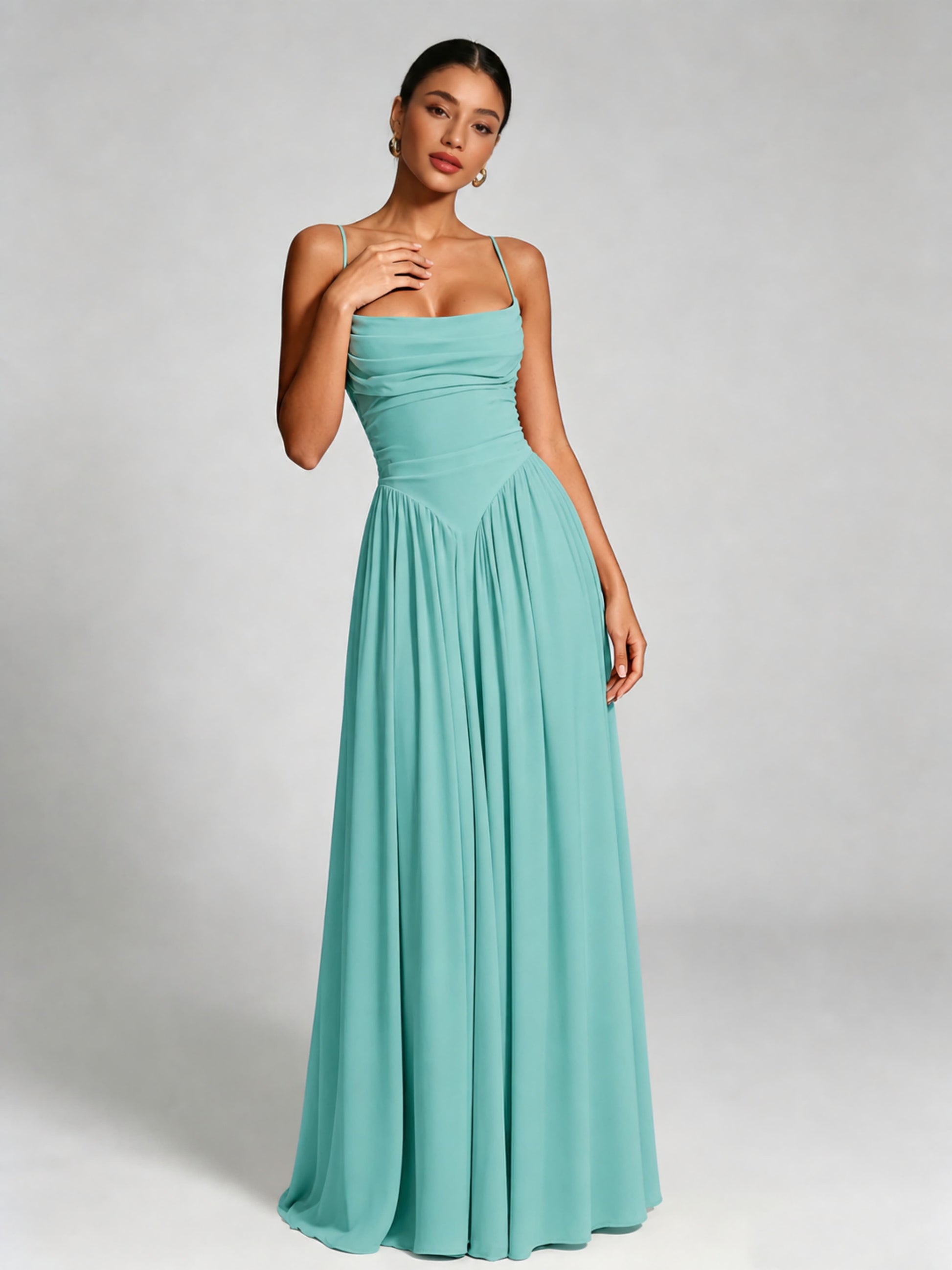 Spaghetti Straps Bridesmaid Dresses Chiffon Backless Wedding Guest Gown