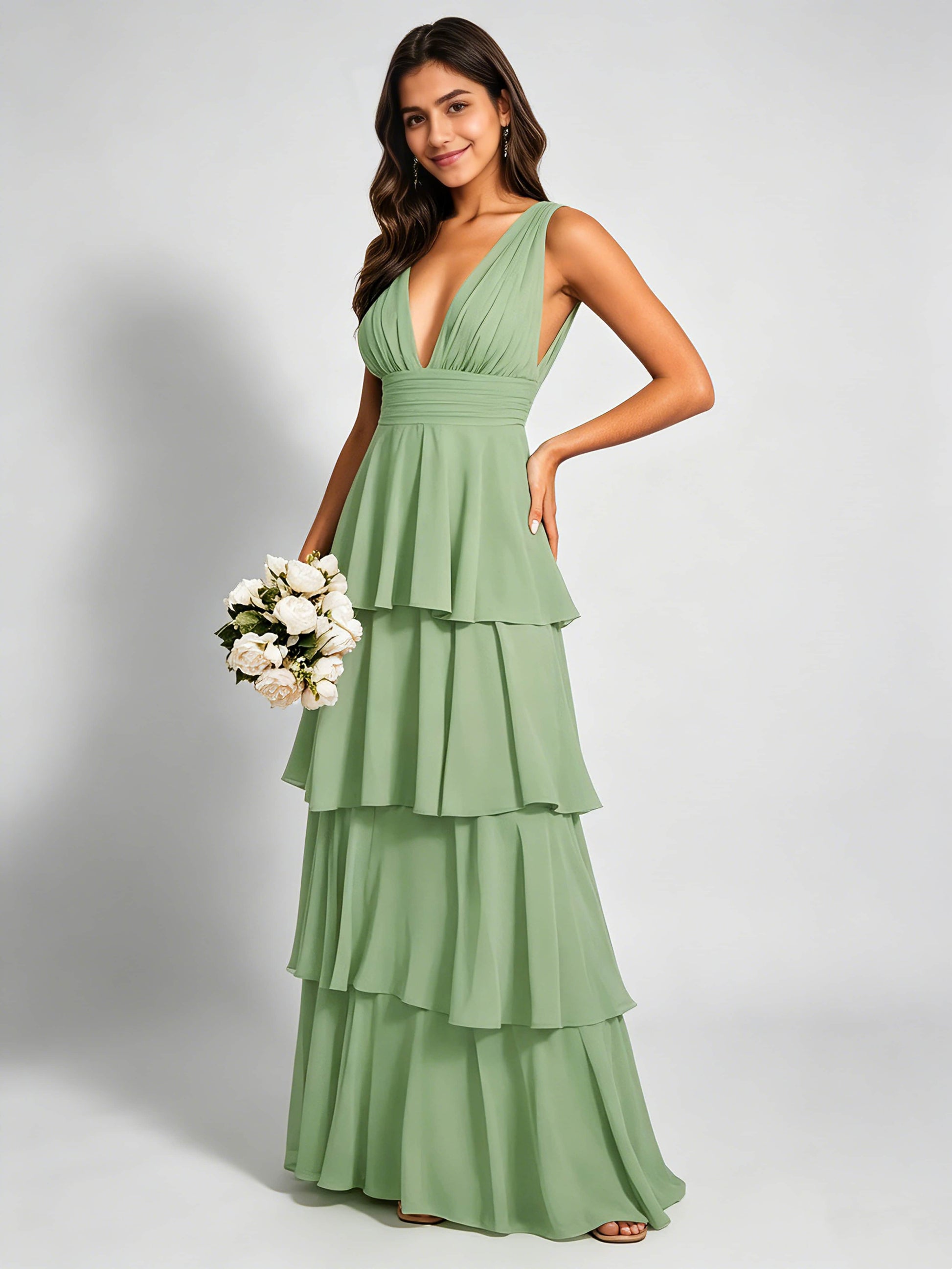 Tiered Chiffon Bridesmaid Dress for Wedding Garden Party