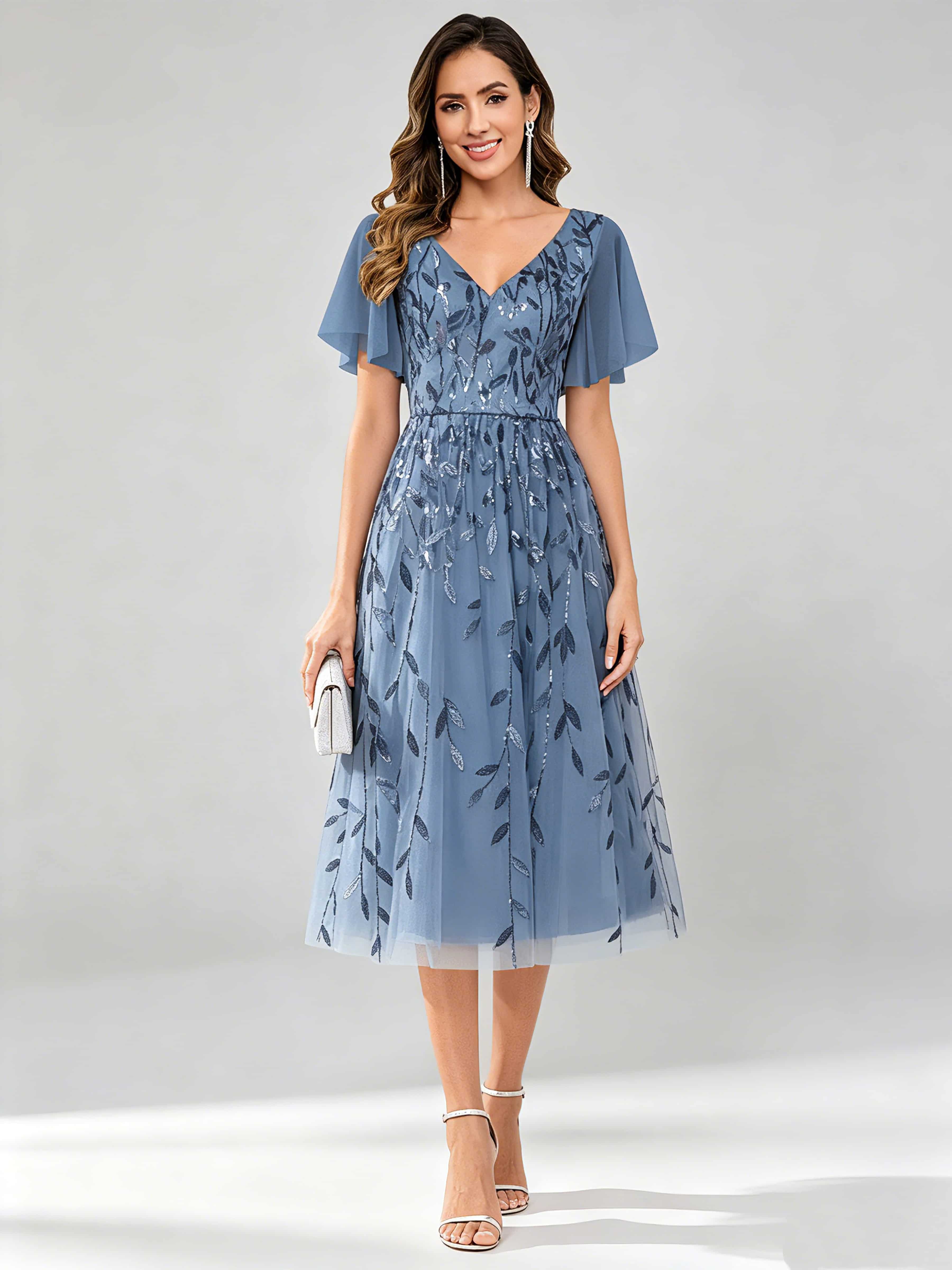 Modern A-Line Leaf Sequins Mother of the Bride & Groom Dresses