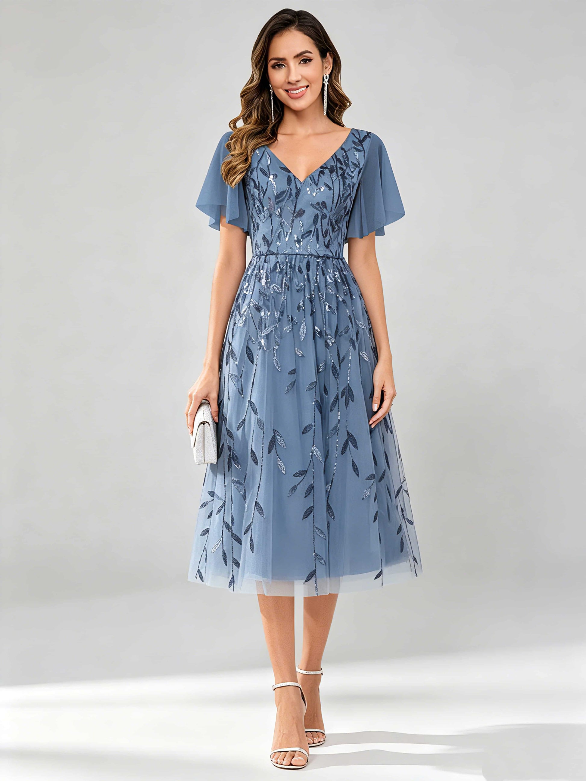 Modern A-Line Leaf Sequins Mother of the Bride & Groom Dresses