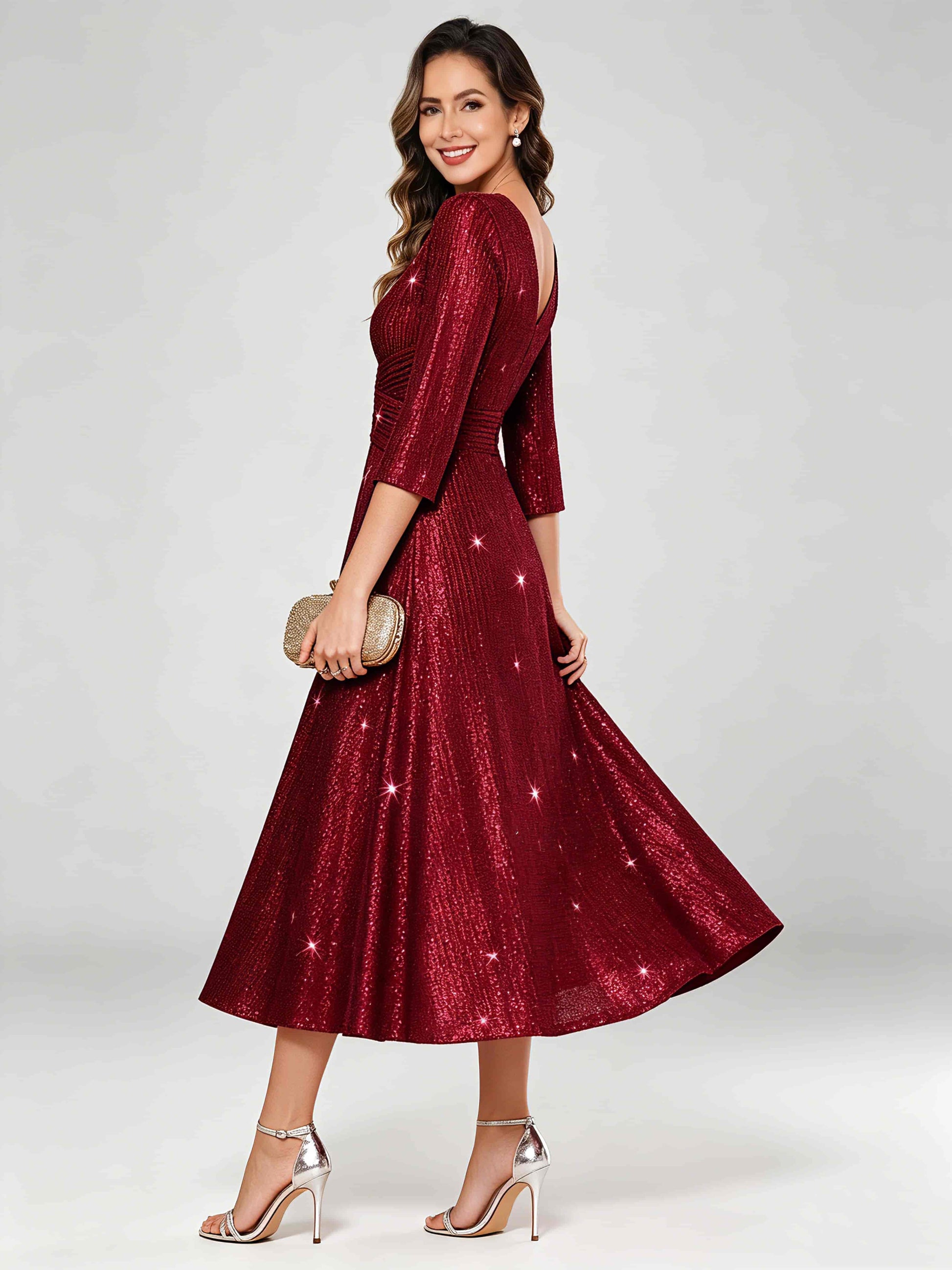 Sequin Sparkly 3/4 Sleeve Dressy Mother of The Bride Dresses