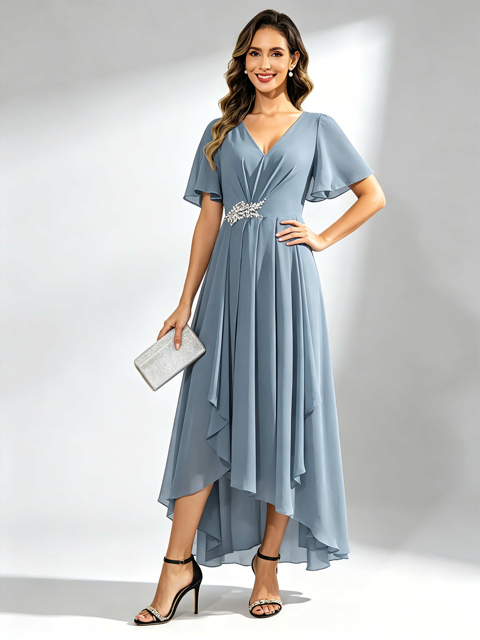 Chiffon High Low Tiered Mother of The Bride Dresses for Wedding