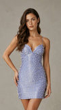 Spaghetti Straps Pearl V Neck Bodycon Mini Homecoming Dress