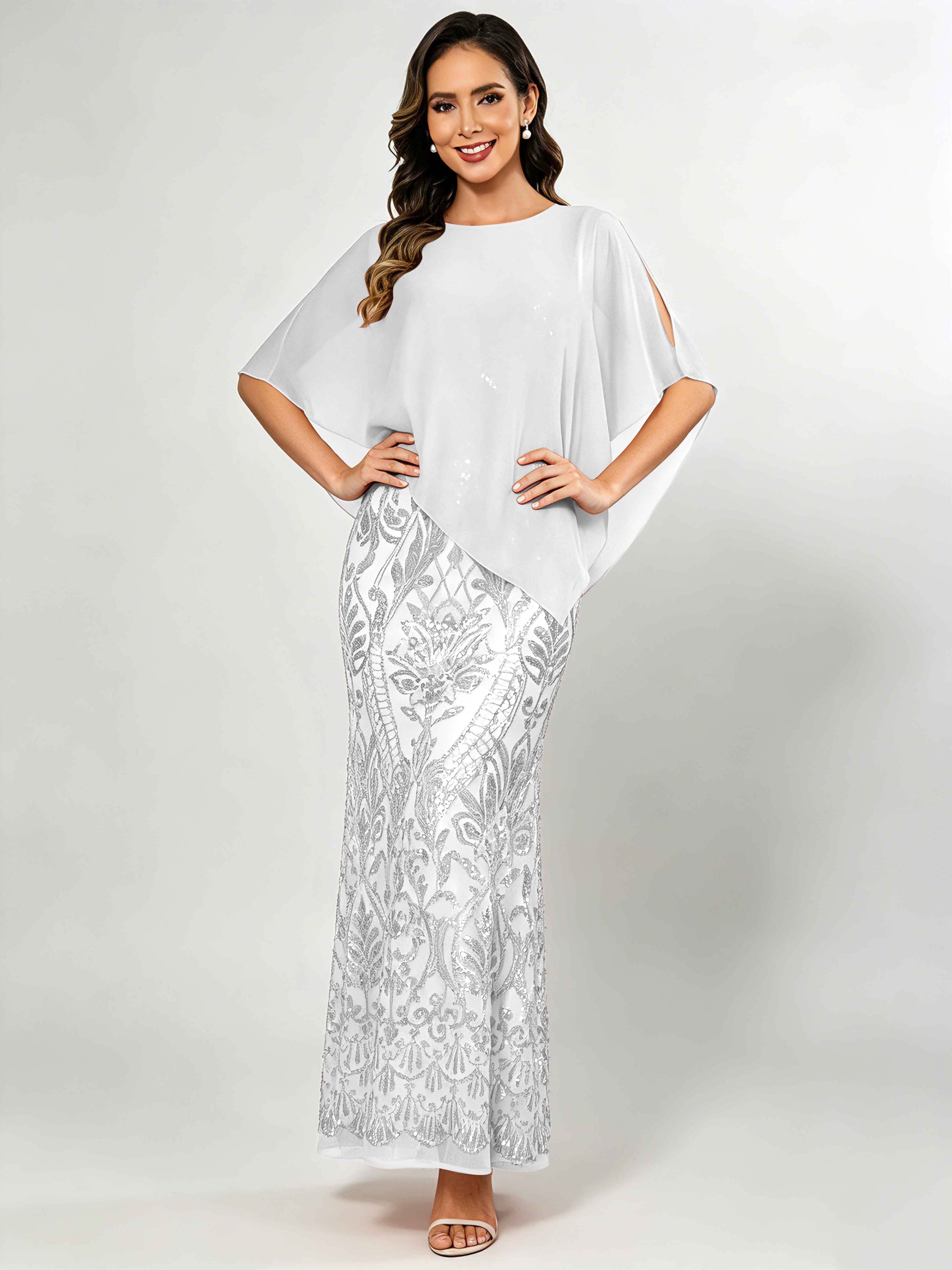 Mermaid Sequin Mother of The Bride Dress with Chiffon Cape