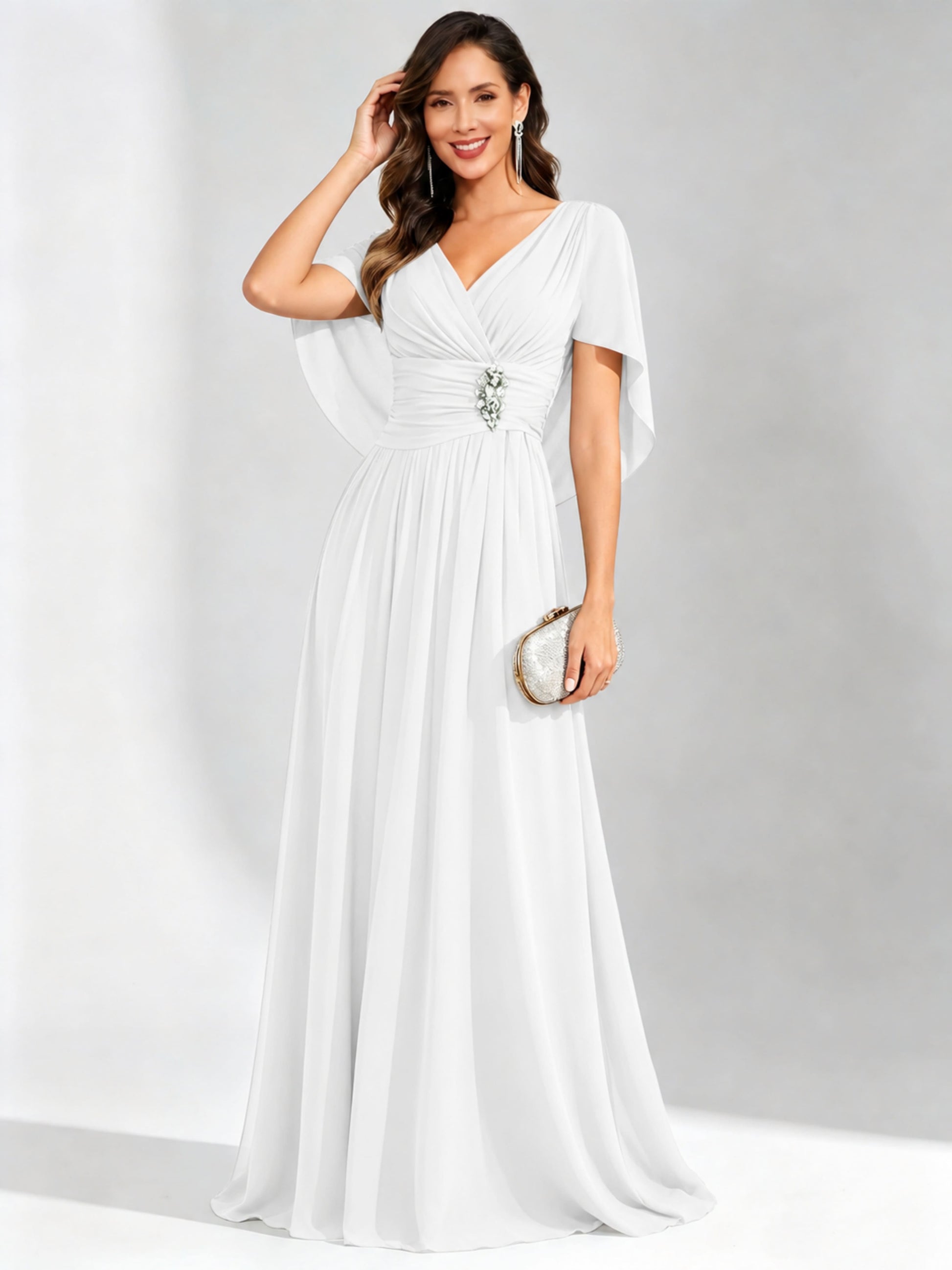 Long Chiffon Dressy Mother of The Bride Dresses with Cape