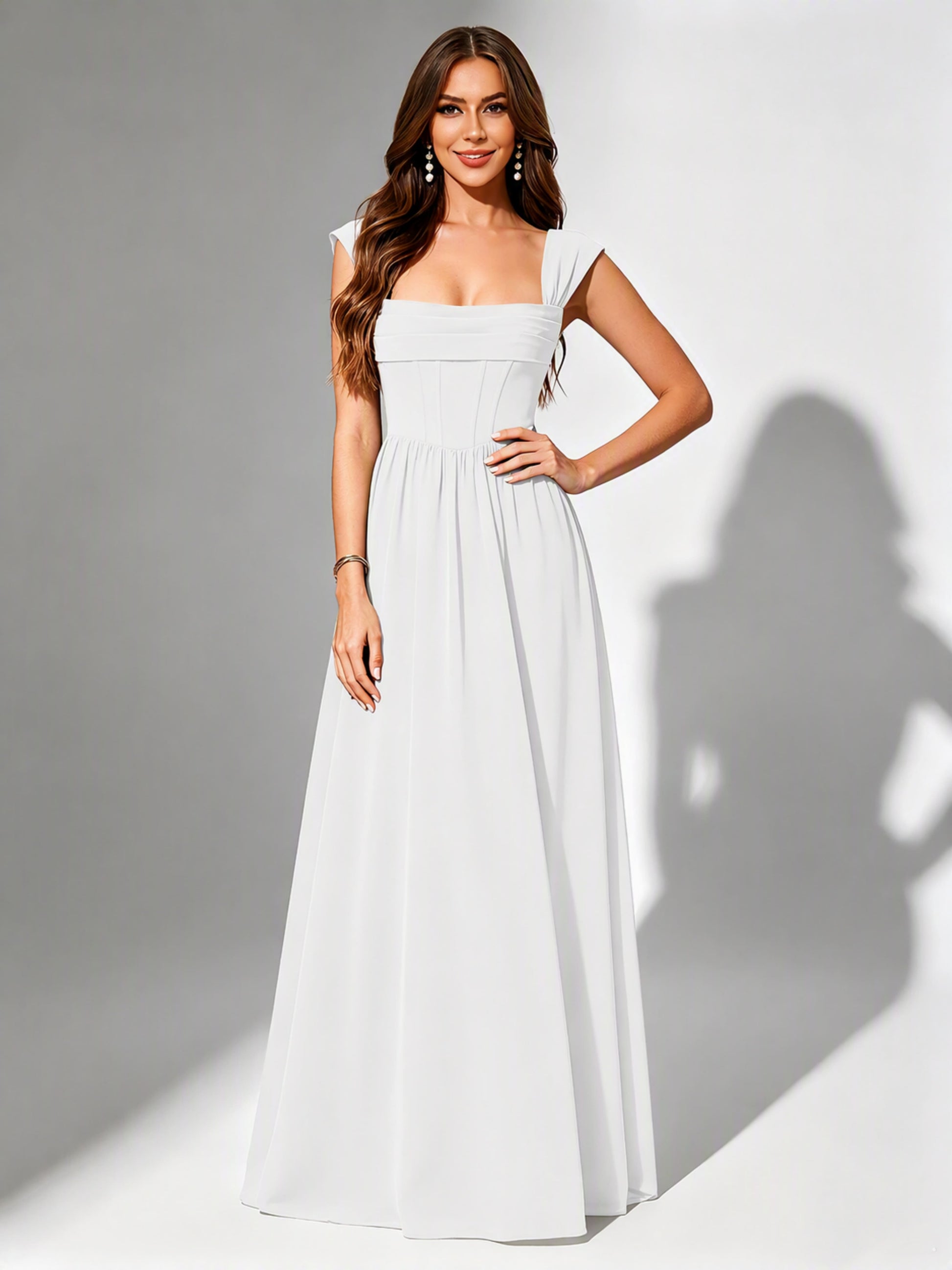 Square Neck Chiffon Bridesmaid Dress Corset Formal Gown