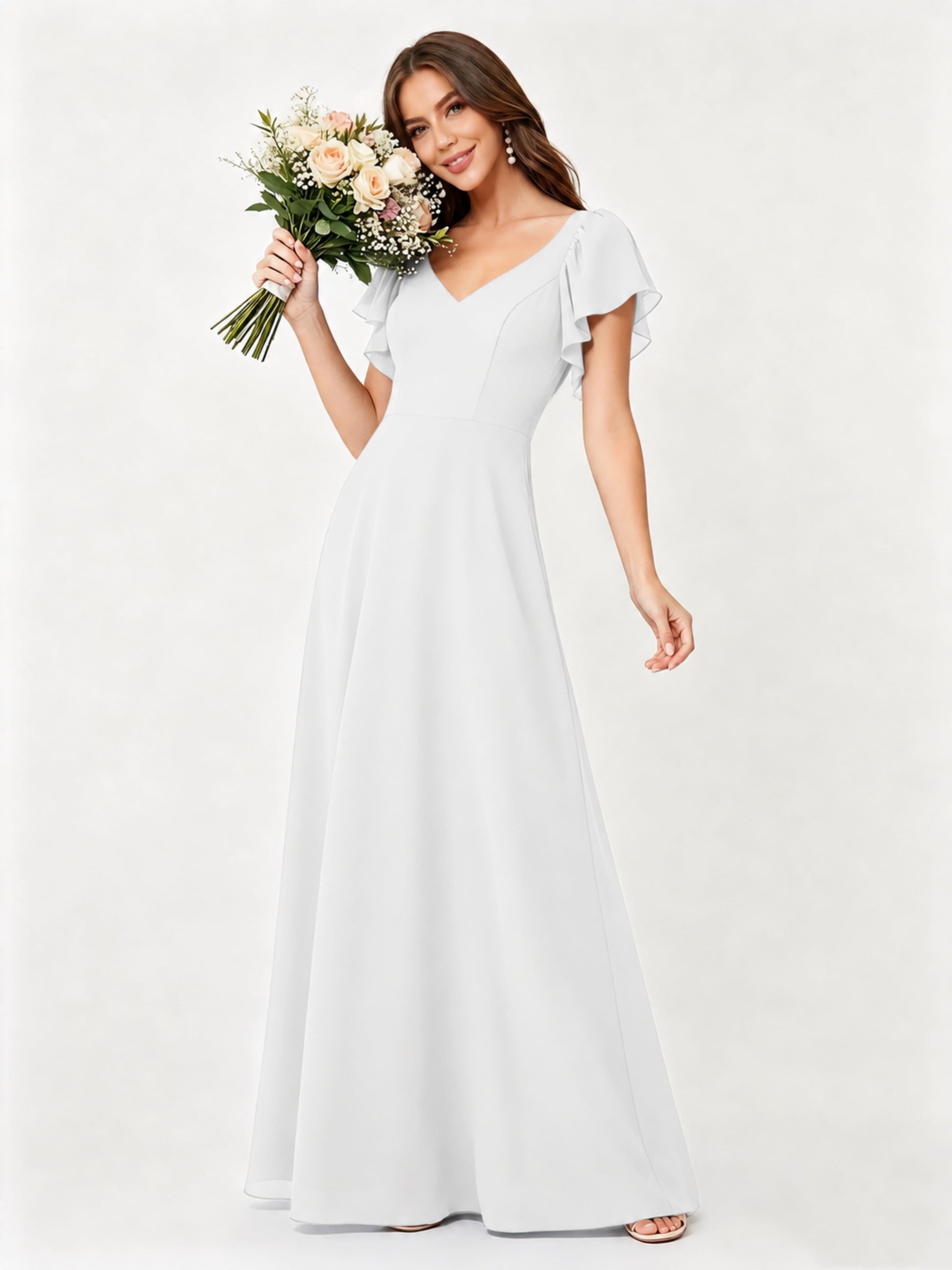 Ruffle Sleeve Chiffon Bridesmaid Dresses for Women Wedding