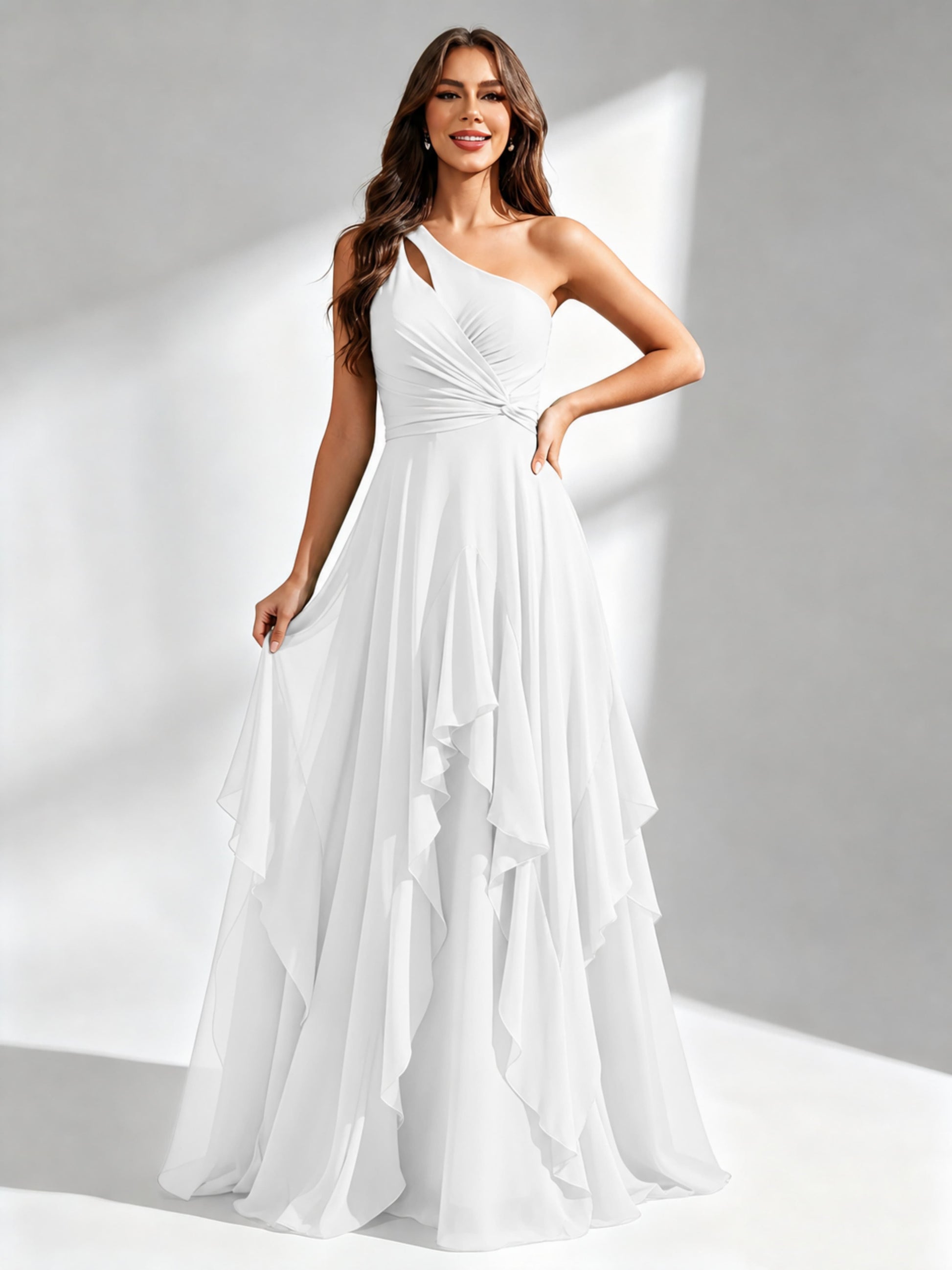 One Shoulder Ruffle Bridesmaid Dresses Formal Evening Gown