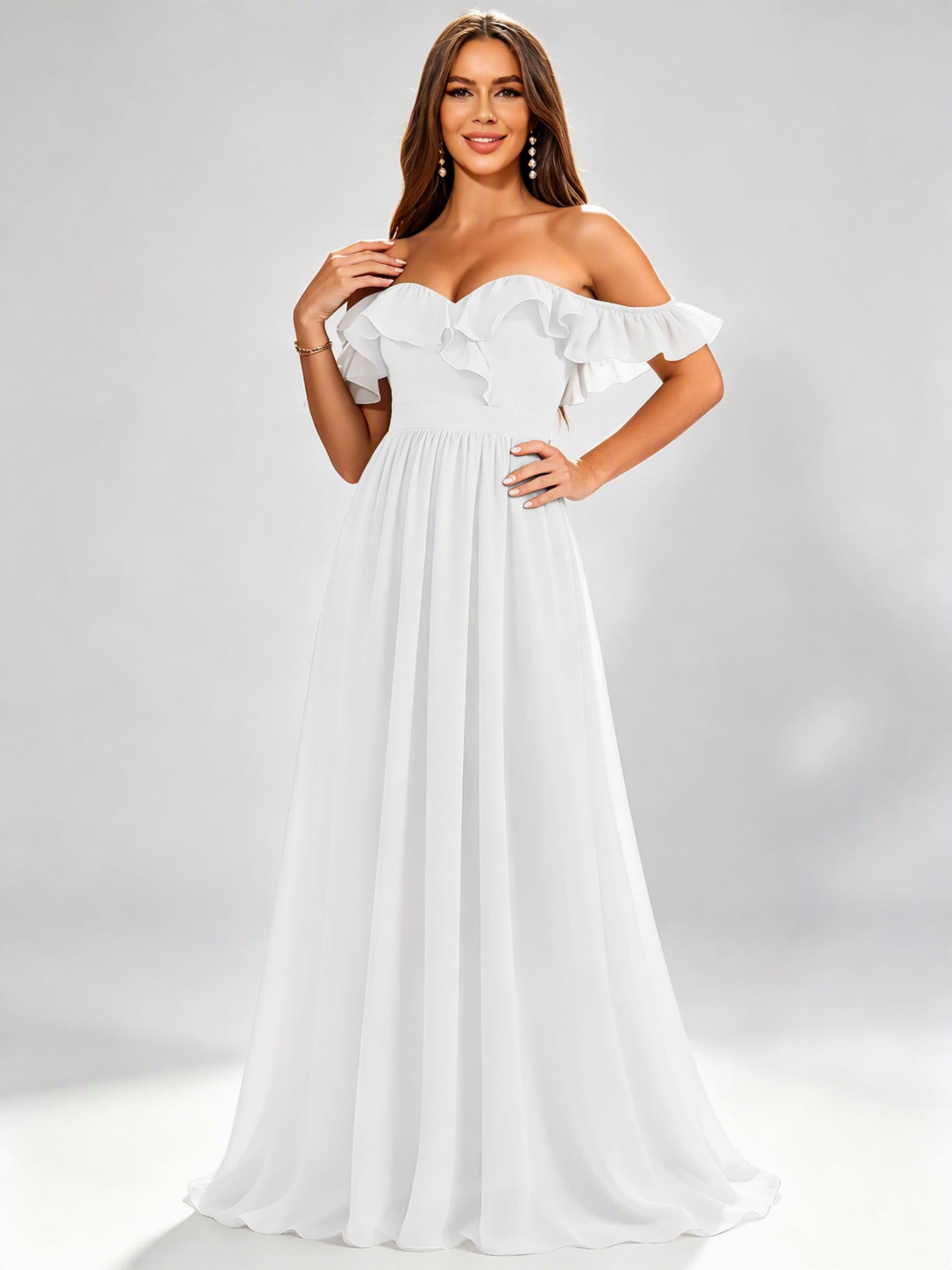 Off The Shoulder Ruffle Bridesmaid Dress Formal Evening Dresses