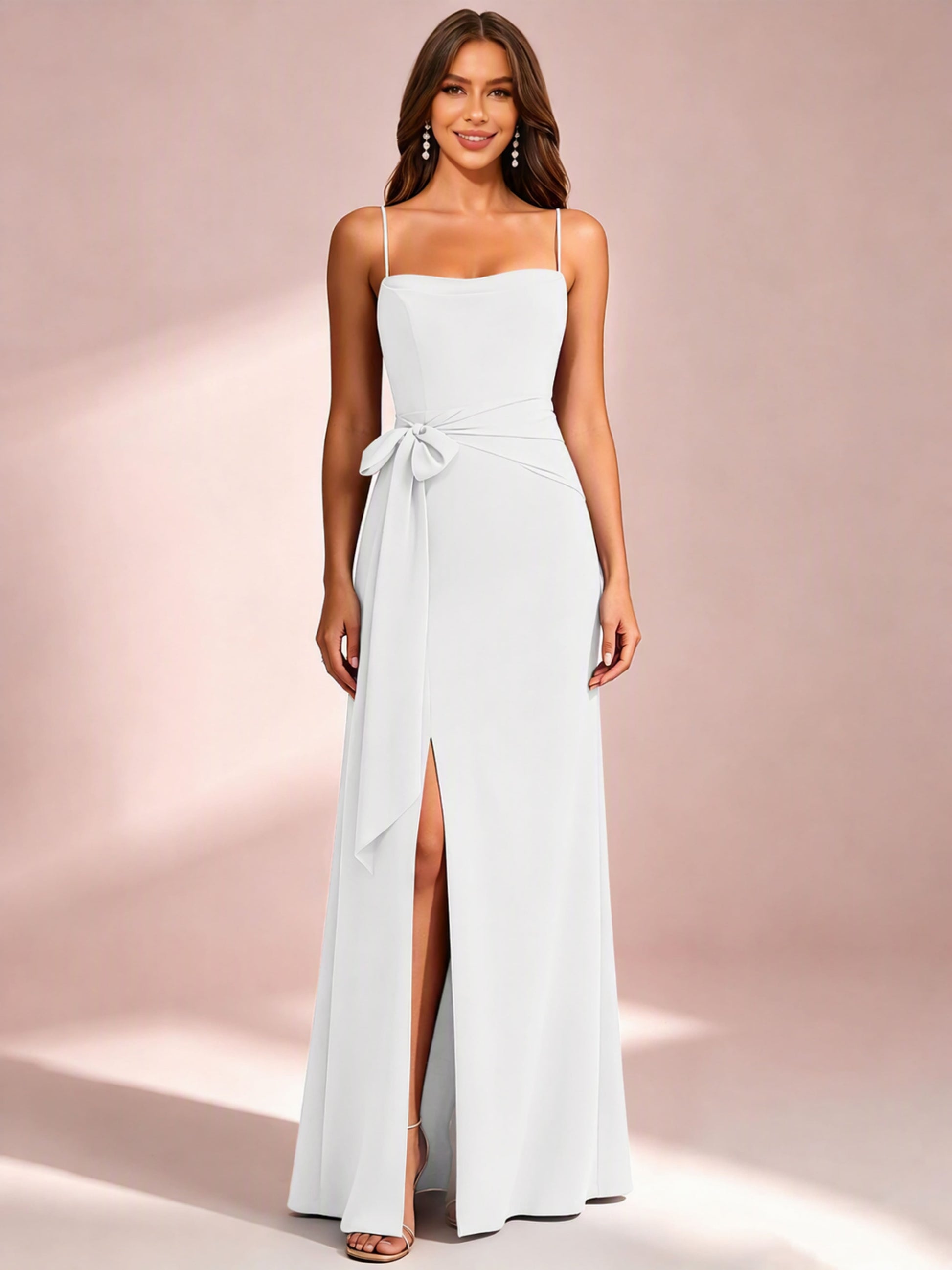Spaghetti Straps Chiffon Bridesmaid Dress for Wedding with Belt