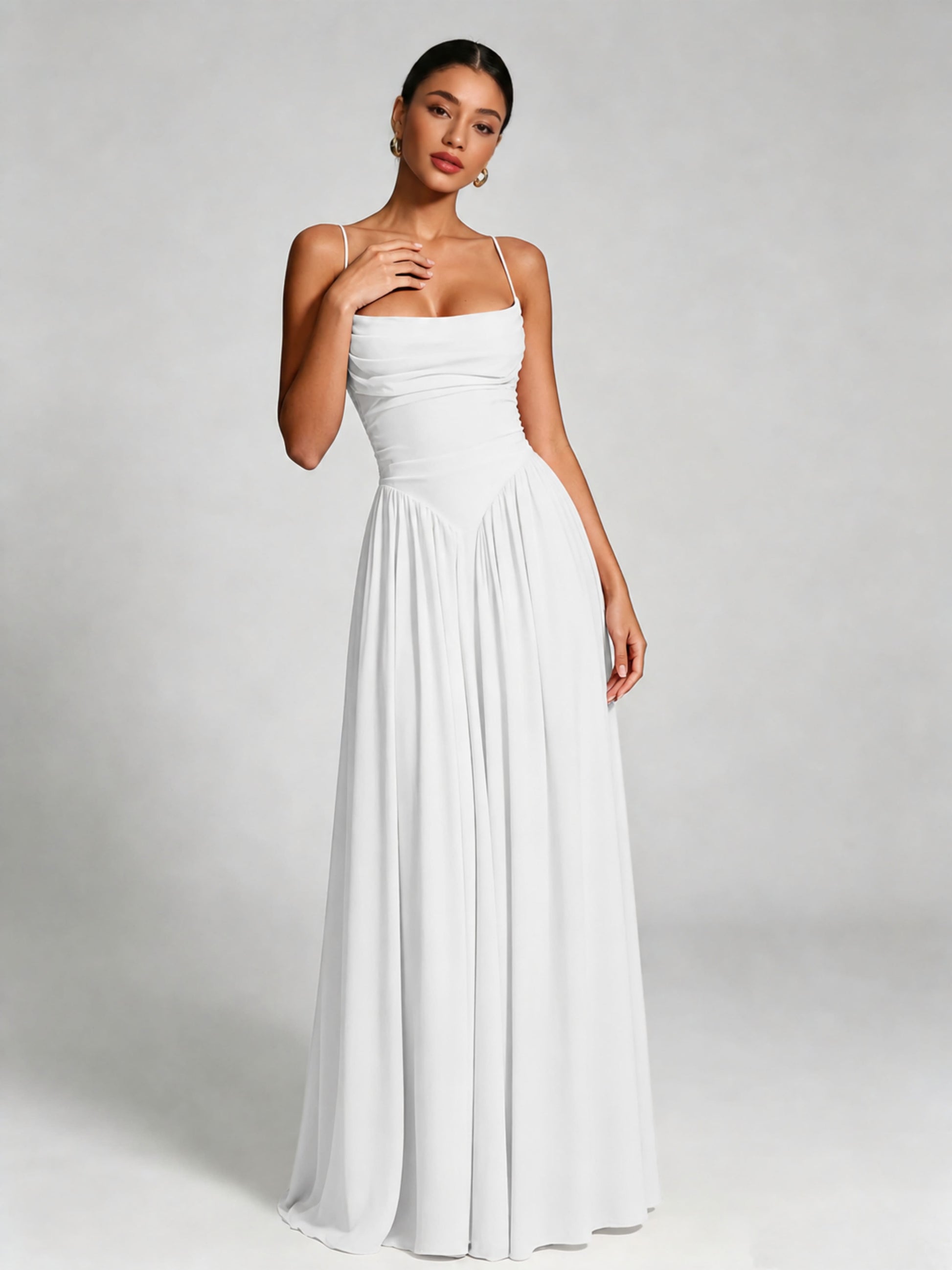 Spaghetti Straps Bridesmaid Dresses Chiffon Backless Wedding Guest Gown