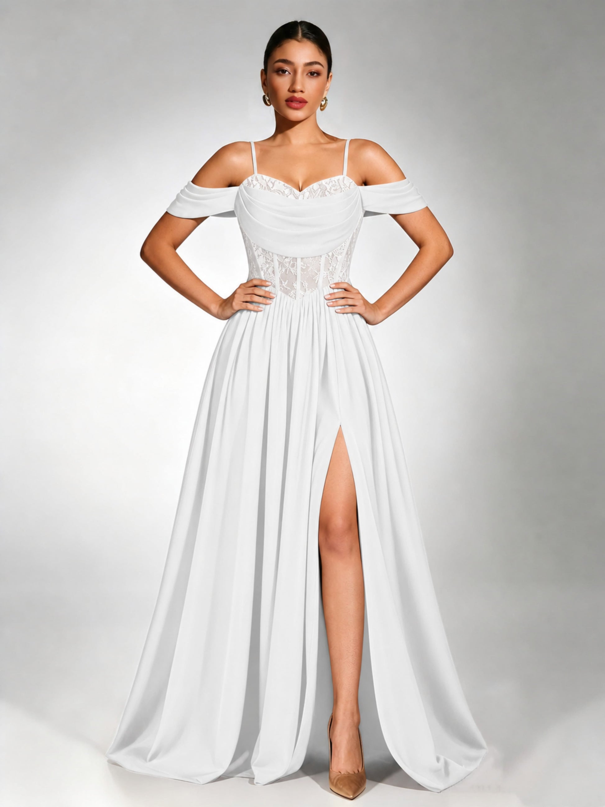 Off Shoulder Chiffon Lace Prom Dress for Teens