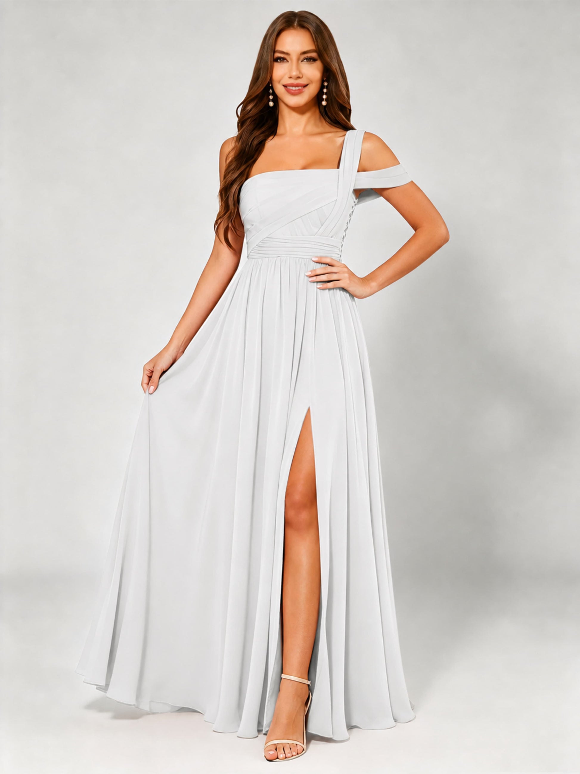 One Shoulder Chiffon Pleated Bridesmaid Dresses for Wedding