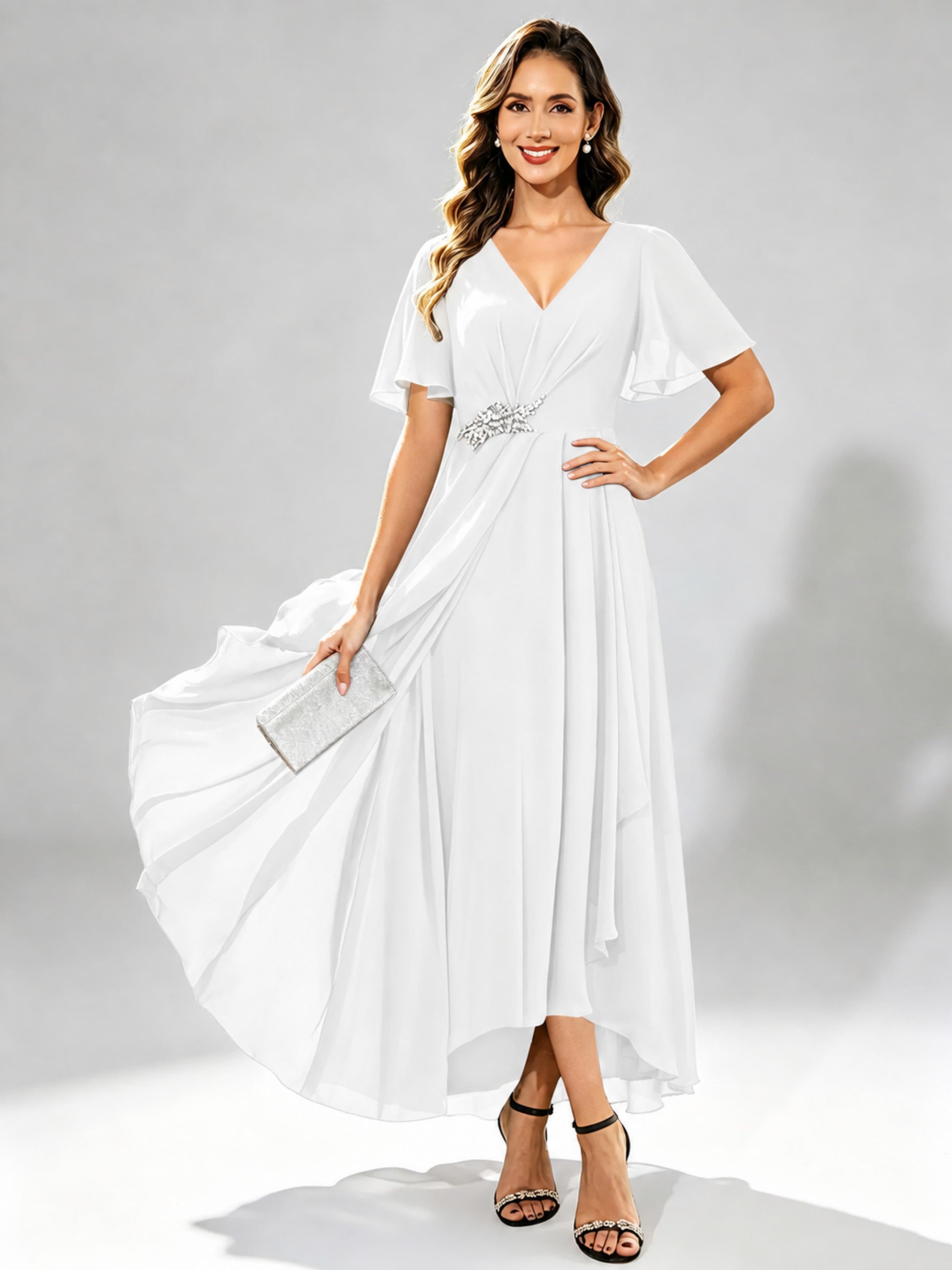 Chiffon High Low Tiered Mother of The Bride Dresses for Wedding